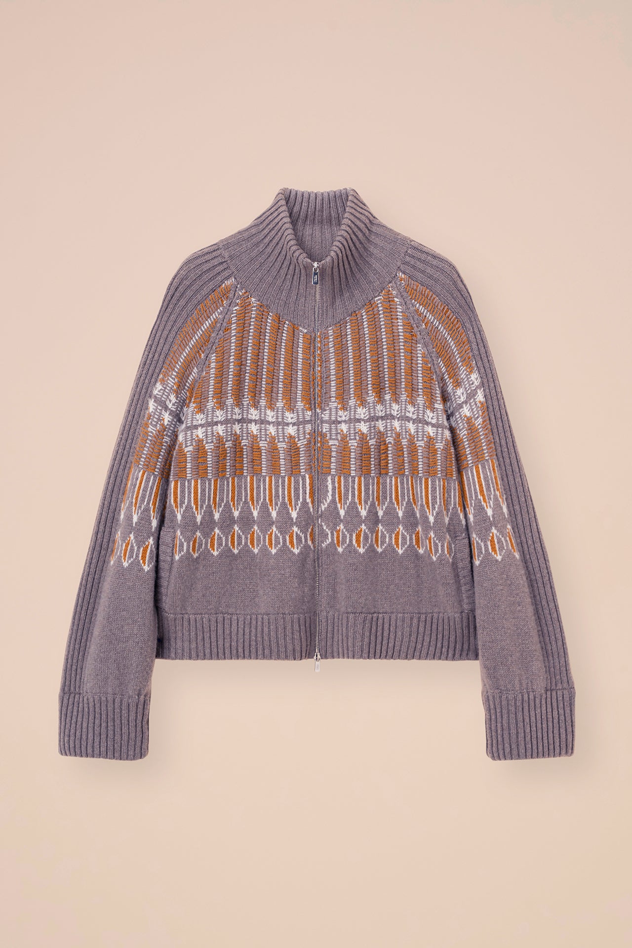 Pirite Cashmere Jacquard Zipped Bomber - MUD