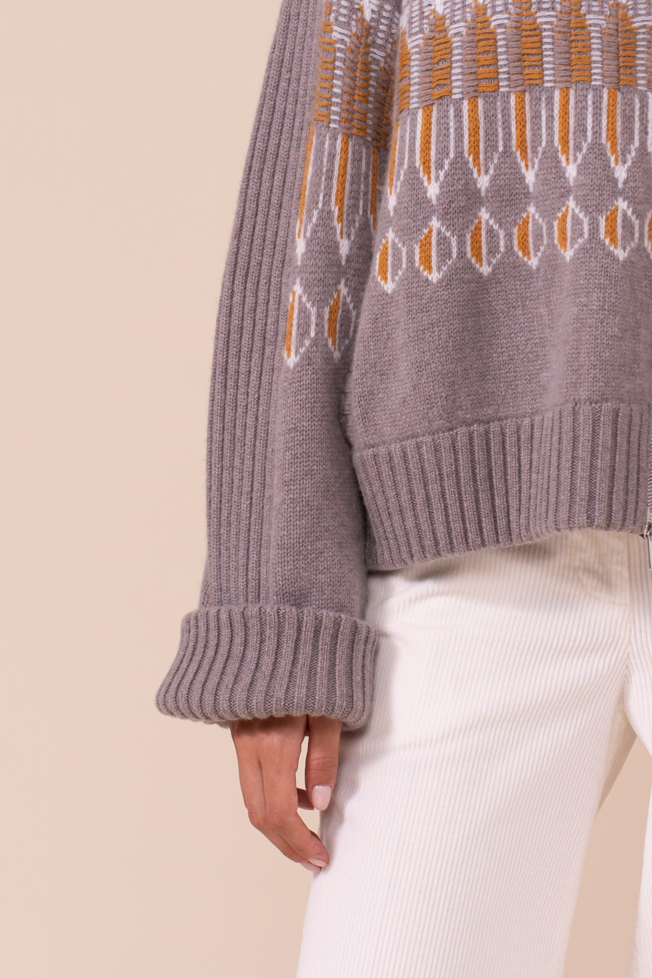 Pirite Cashmere Jacquard Zipped Bomber - MUD