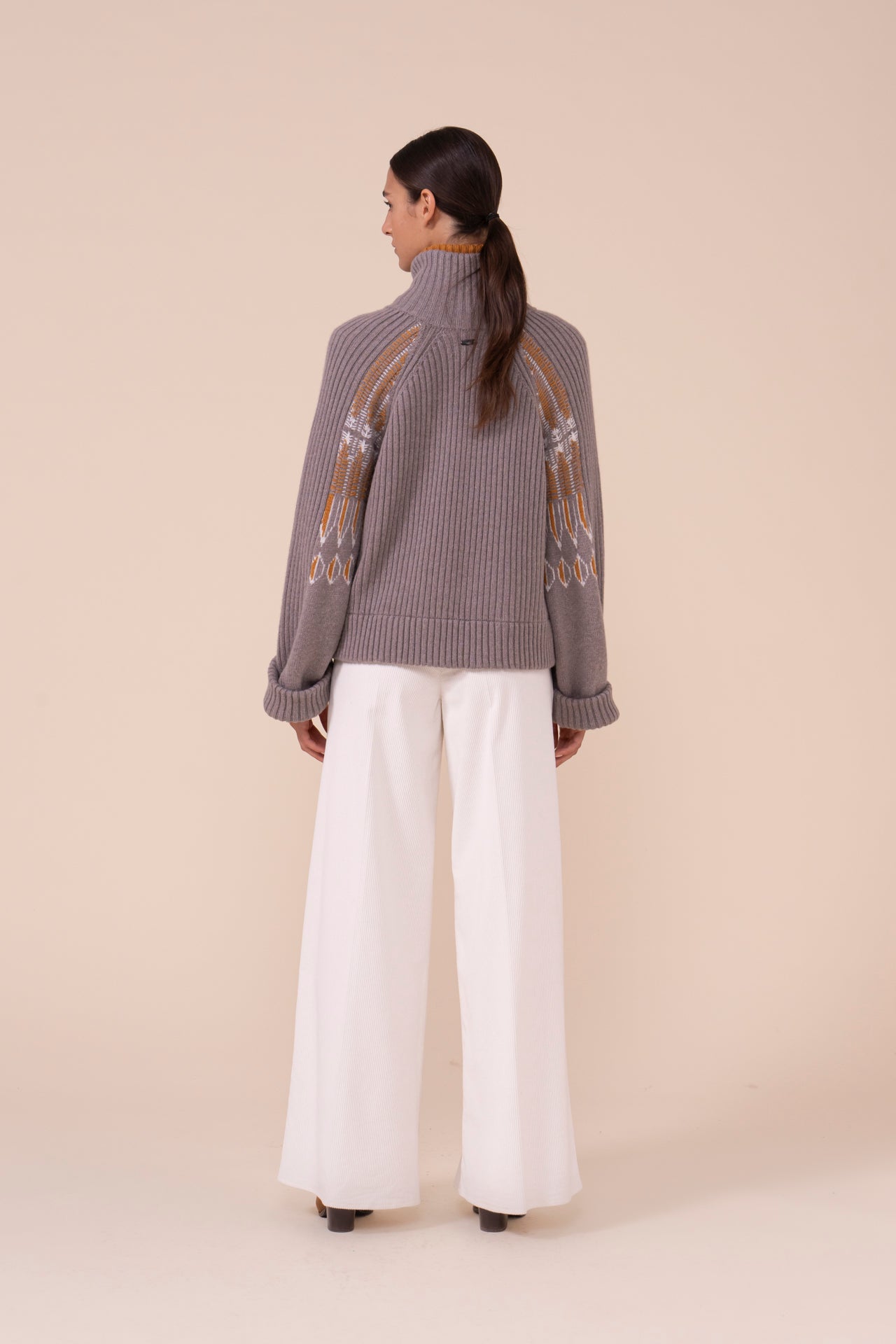 Pirite Cashmere Jacquard Zipped Bomber - MUD