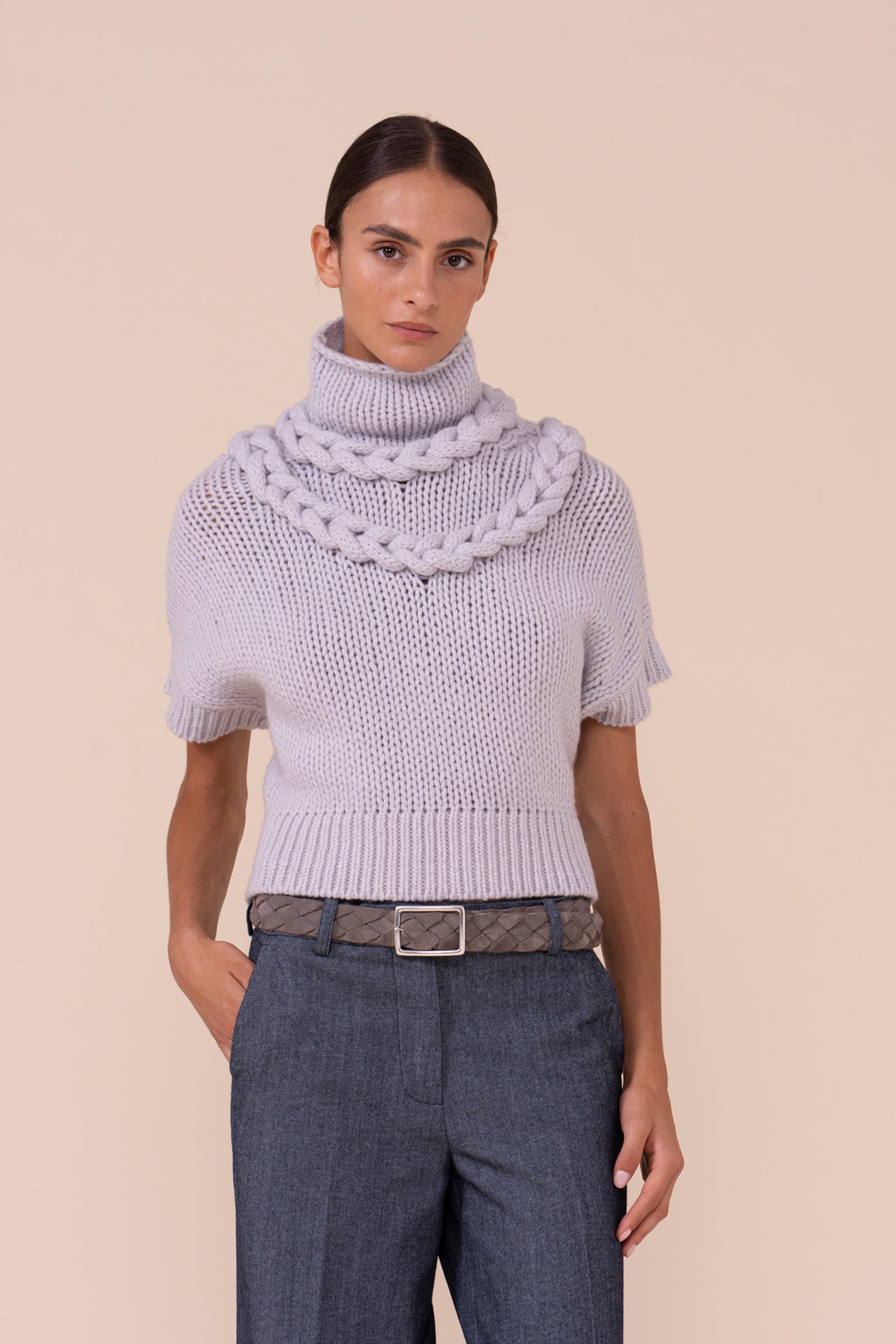 Rodolite Biggie gilet in lana e cashmere fatto a mano - LIGHTGRAY