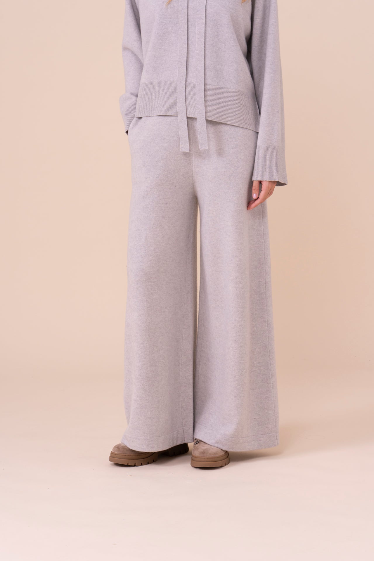 Ammonite pantalone in lana Merino Geelong a gamba larga - LIGHTGRAY