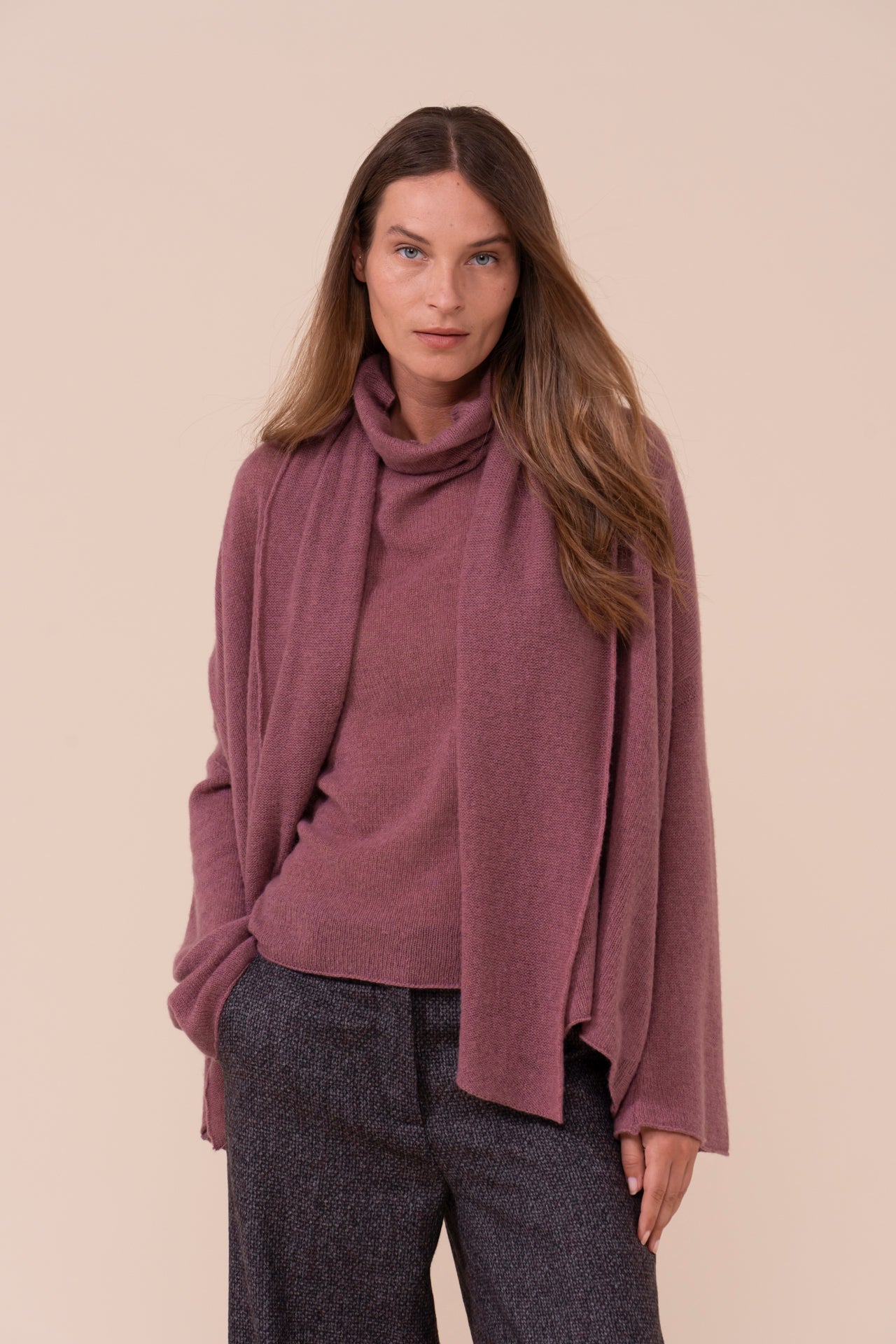 Travertino Cashmere Second Skin Cardigan - RASPBERRYMELANGE