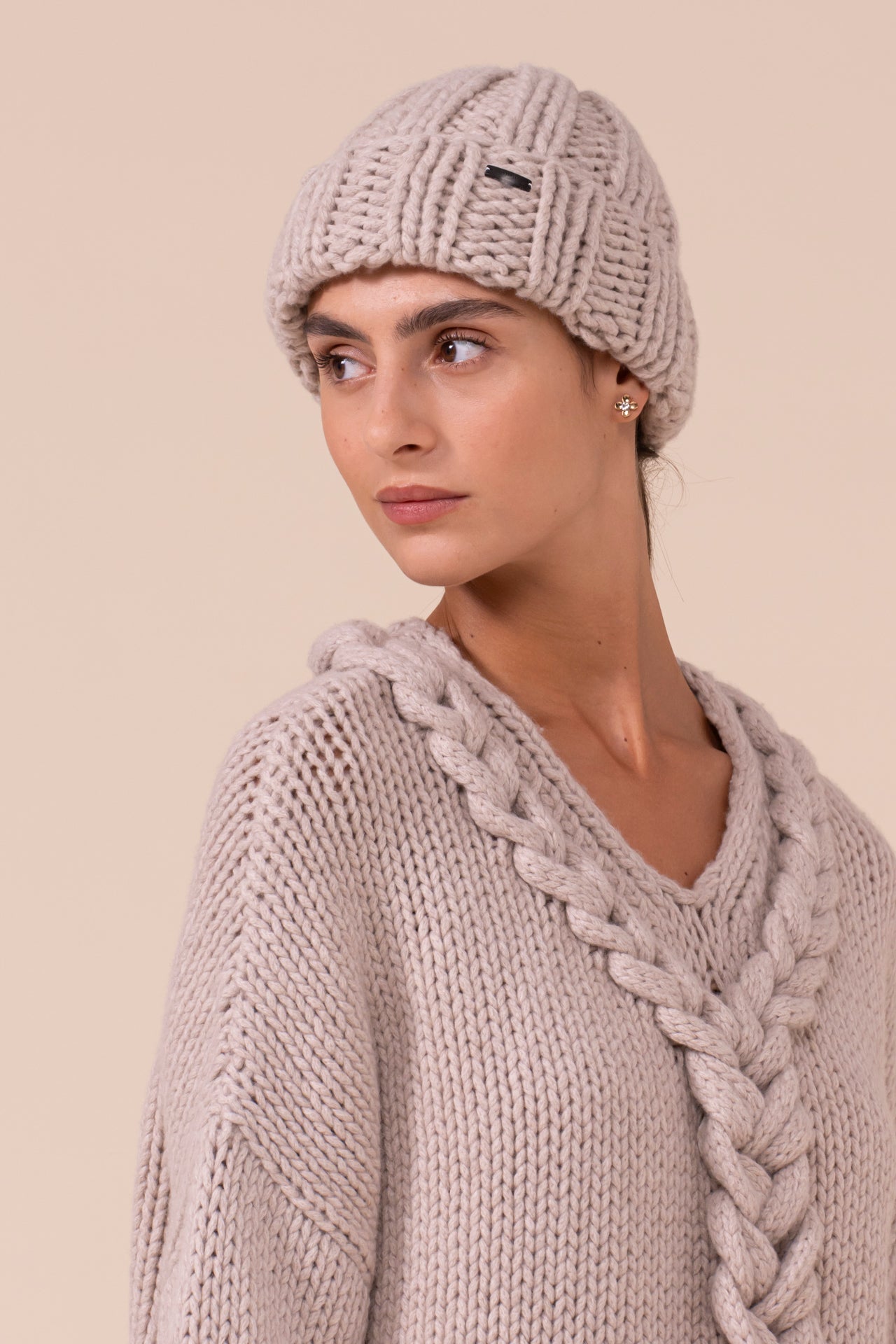 Calcedonio Biggie Wool and Cashmere Handmade Beanie - DESERT