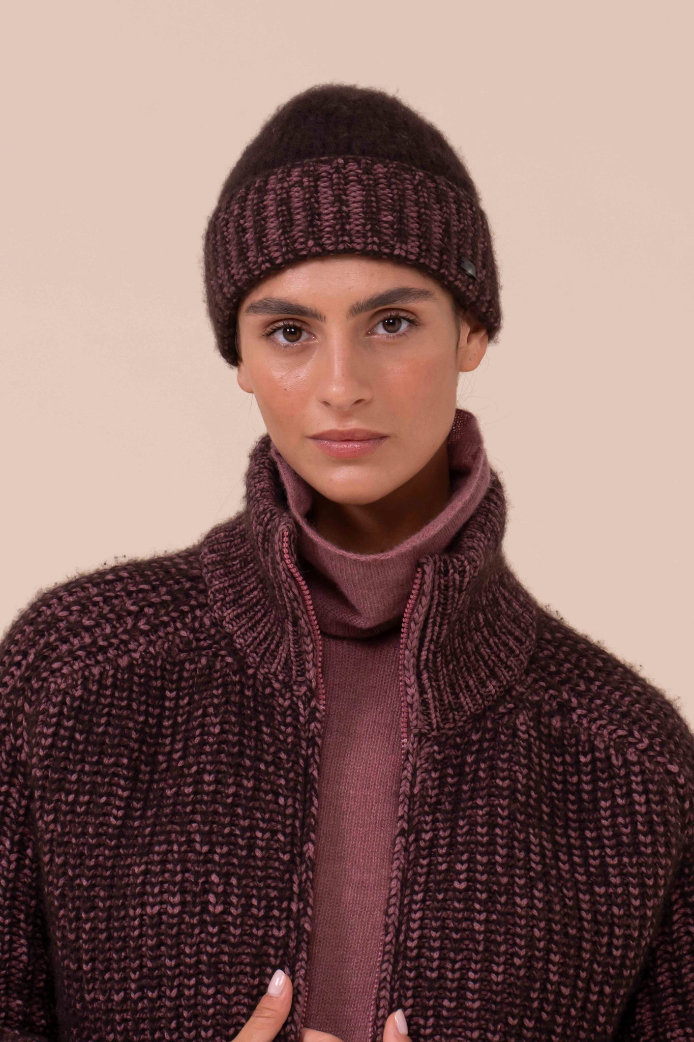 Gres Plume Chine Cashmere and Silk Beanie - RASPBERRYMELANGE
