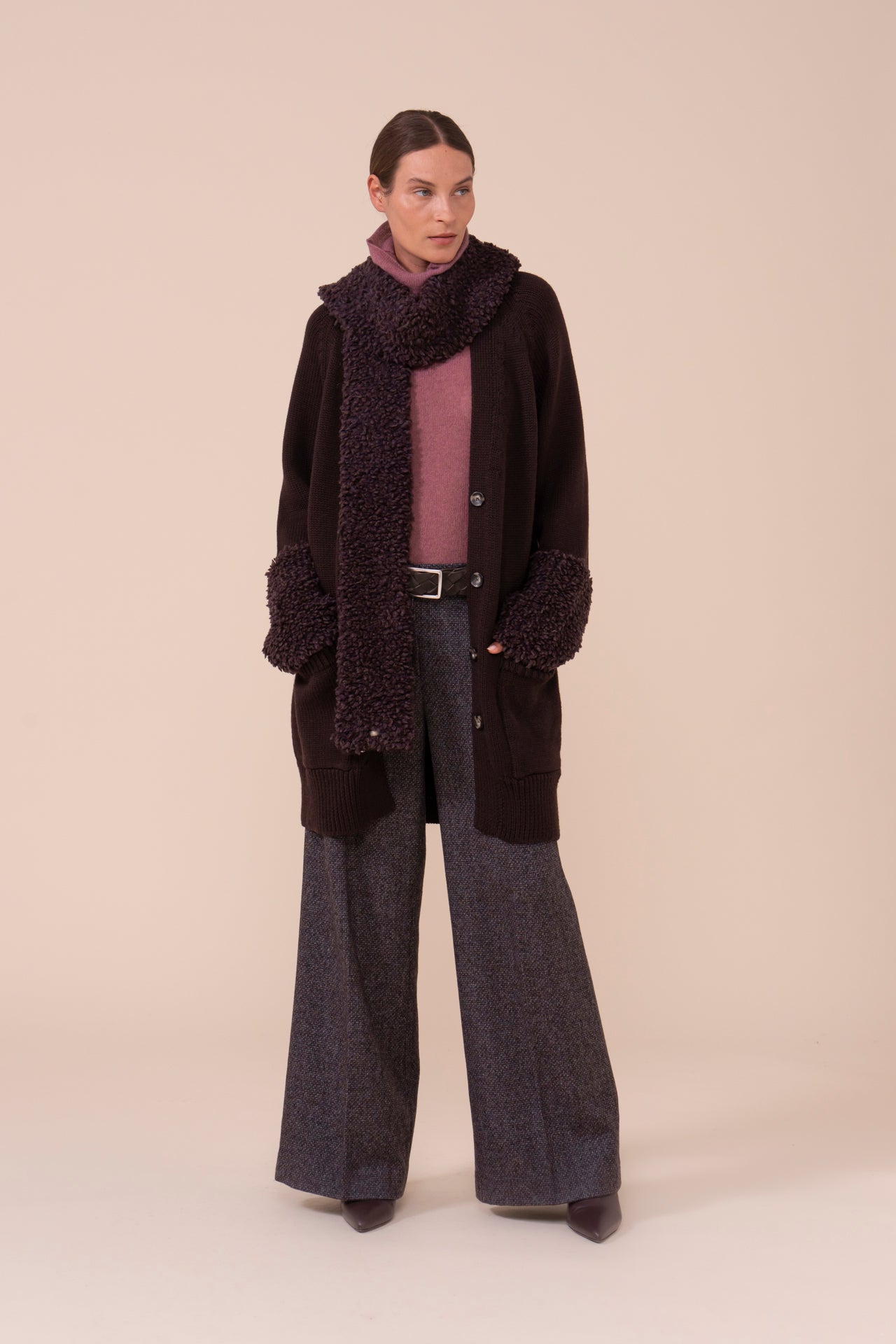 Corindone Hairy Merino Wool Scarf - DARKCHOCOLATE