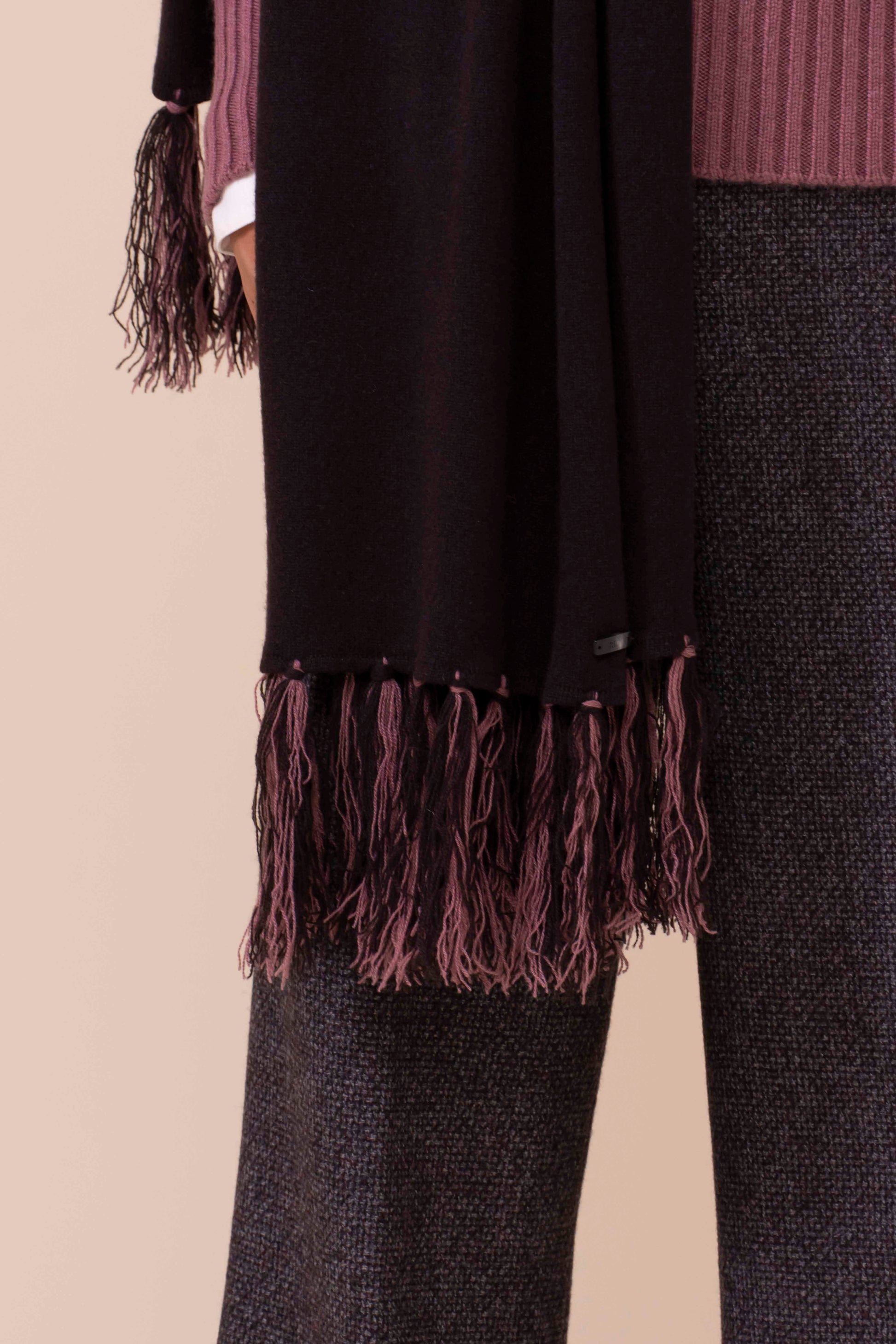 Open maxi sciarpa in cashmere con frange - DARKCHOCOLATE