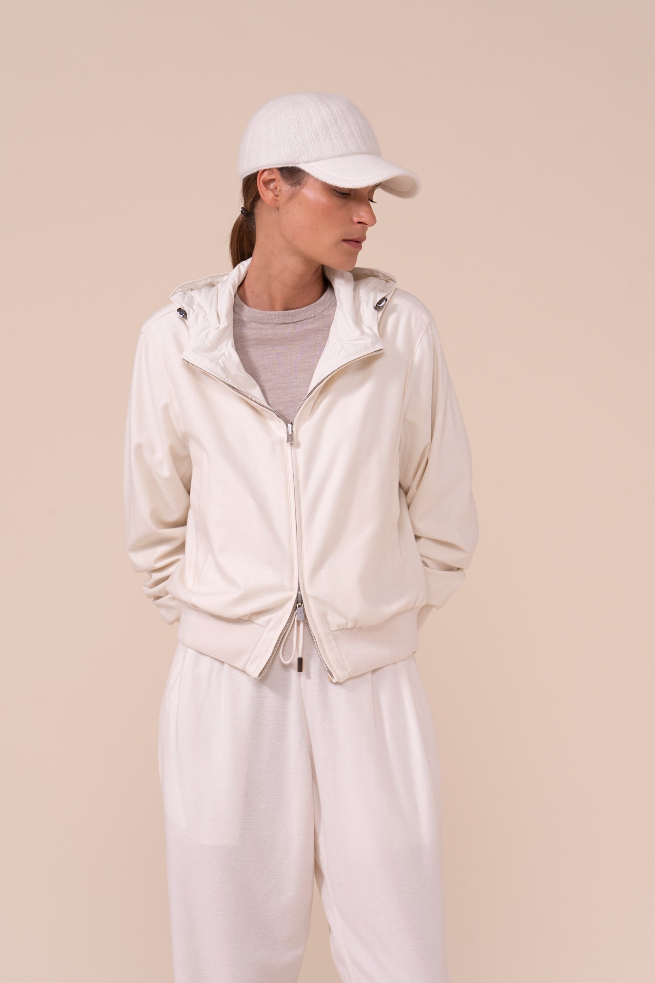 Meribel Cashmere Foam and Silk Baseball Cap - ICE