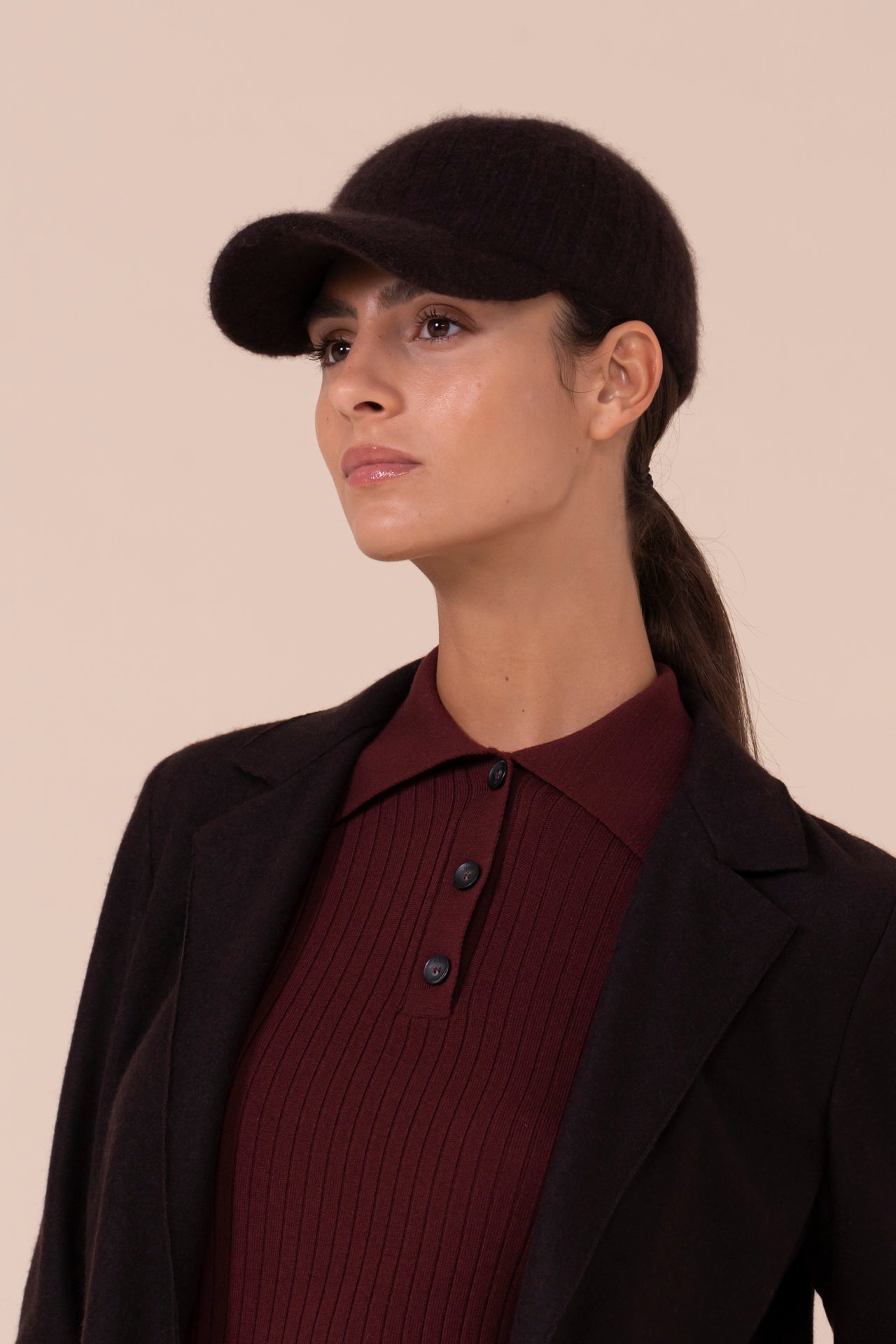 Meribel Cashmere Foam and Silk Baseball Cap - DARKCHOCOLATE