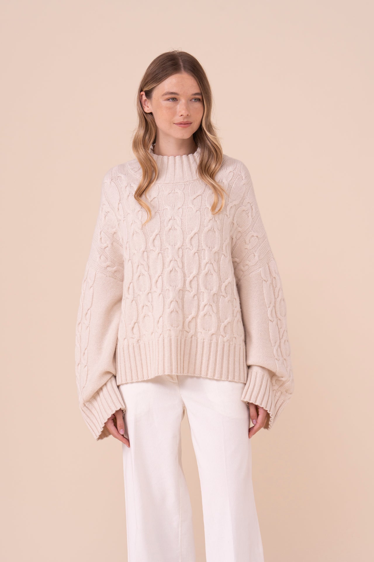 Bretzel Cashmere Cable Crewneck - CREAM