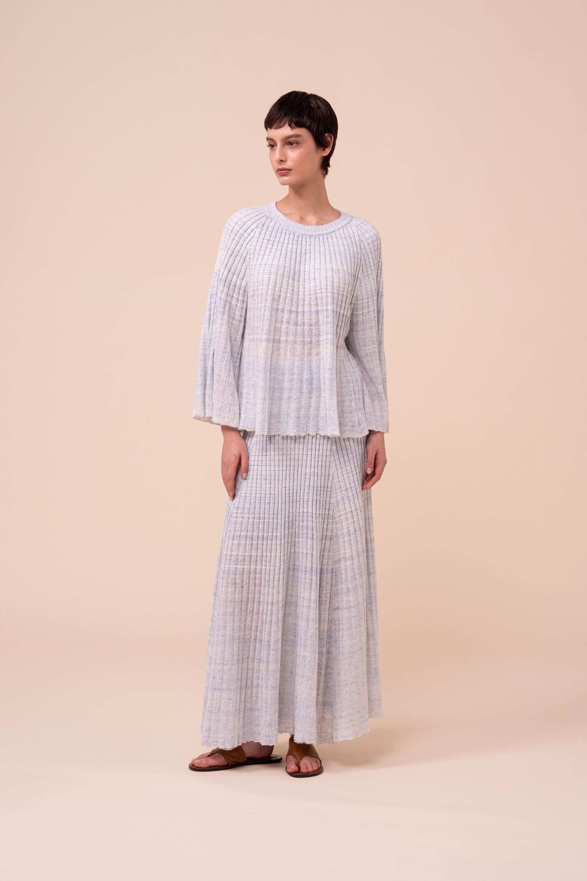 Mondrian Cairo top plissettato in lino e cotone - WHITE