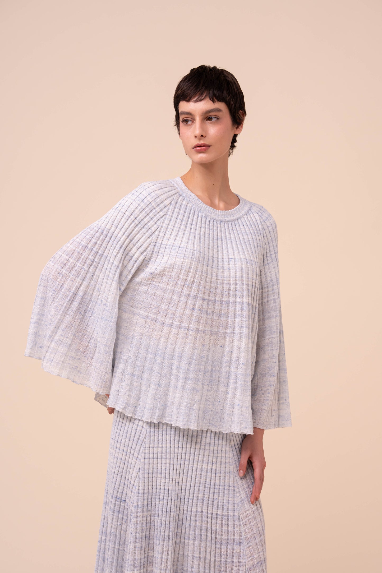 Mondrian Cairo top plissettato in lino e cotone - WHITE