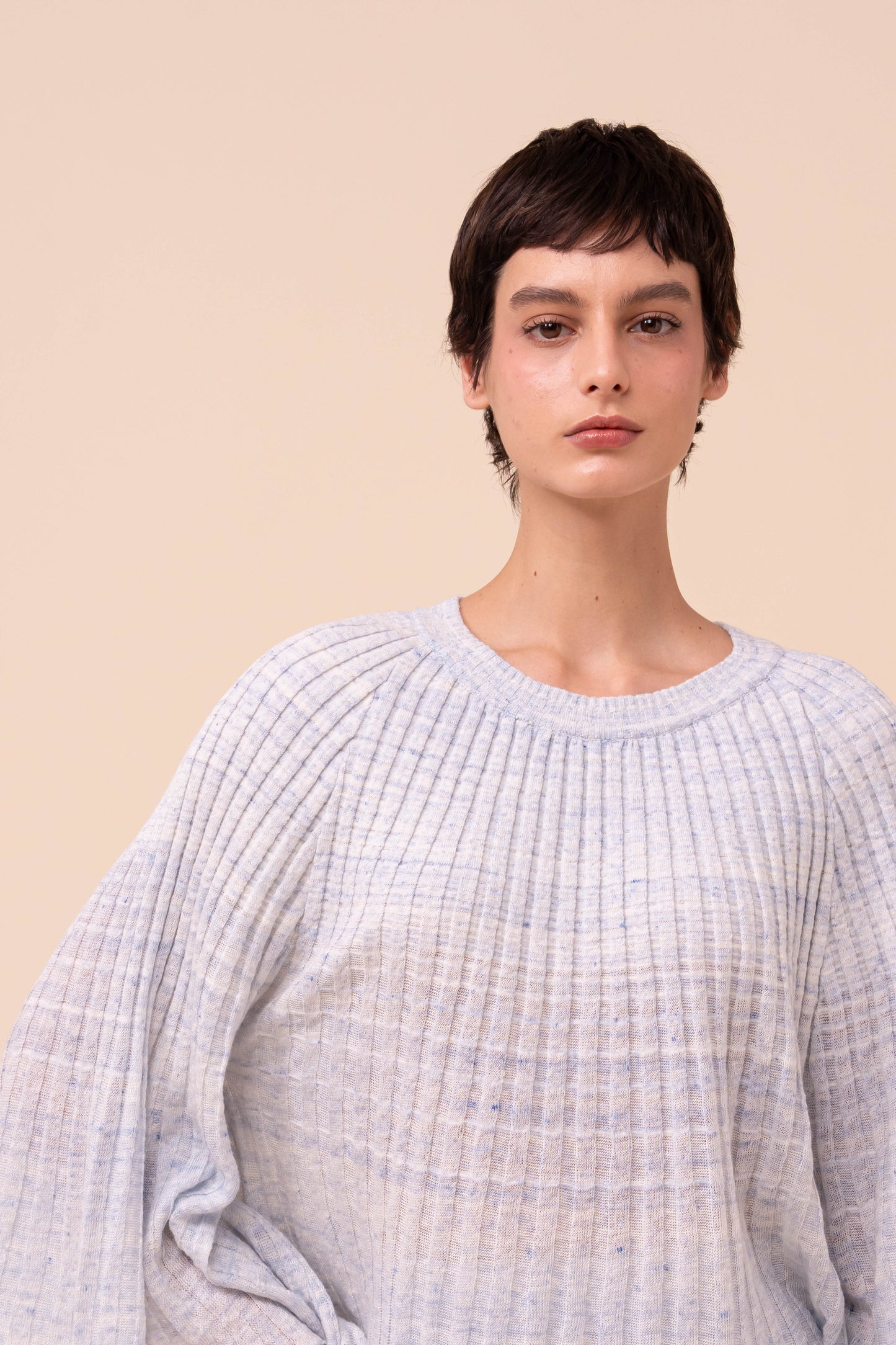 Mondrian Cairo top plissettato in lino e cotone - WHITE