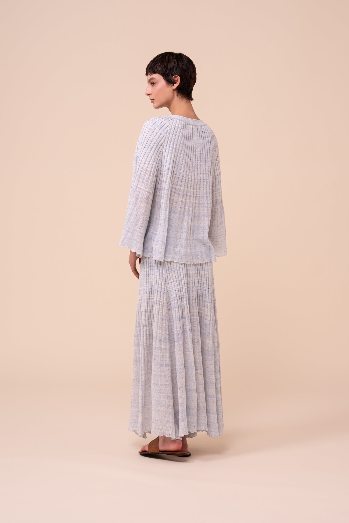 Mondrian Cairo top plissettato in lino e cotone - WHITE