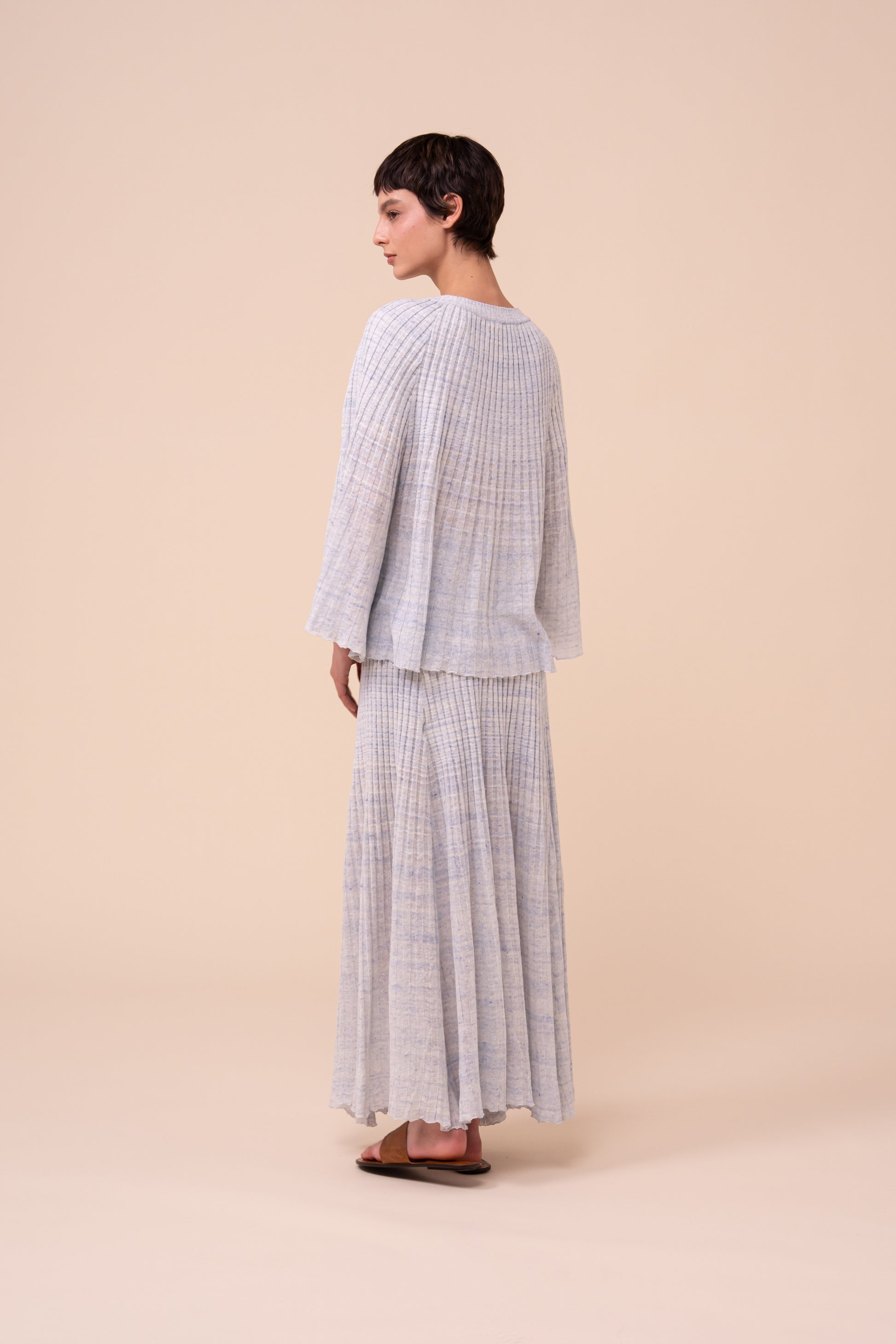 Mondrian Cairo top plissettato in lino e cotone - WHITE