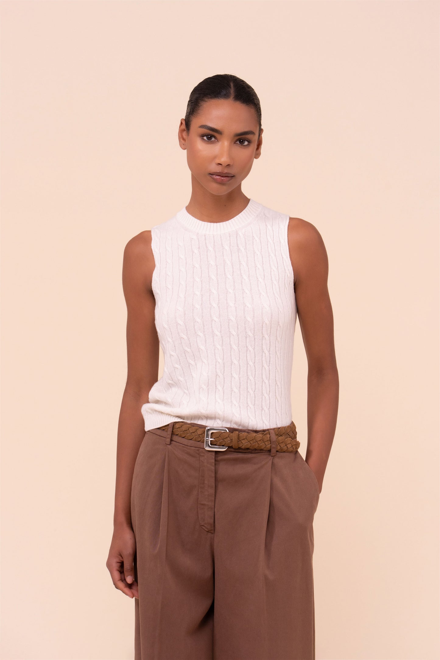 Pac Persia Cashmere Cable Sleeveless Top - ICE