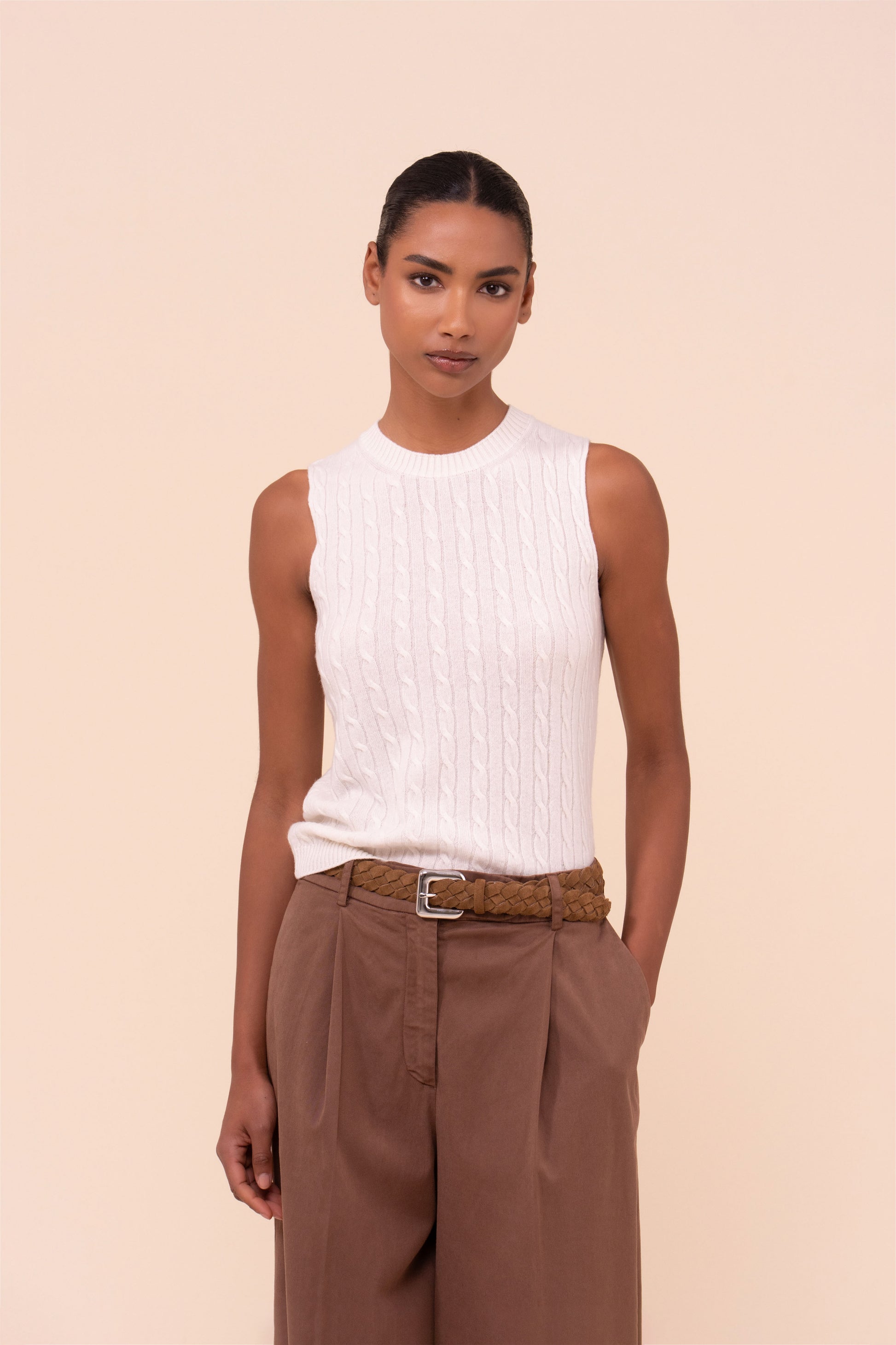 Pac Persia Cashmere Cable Sleeveless Top - ICE