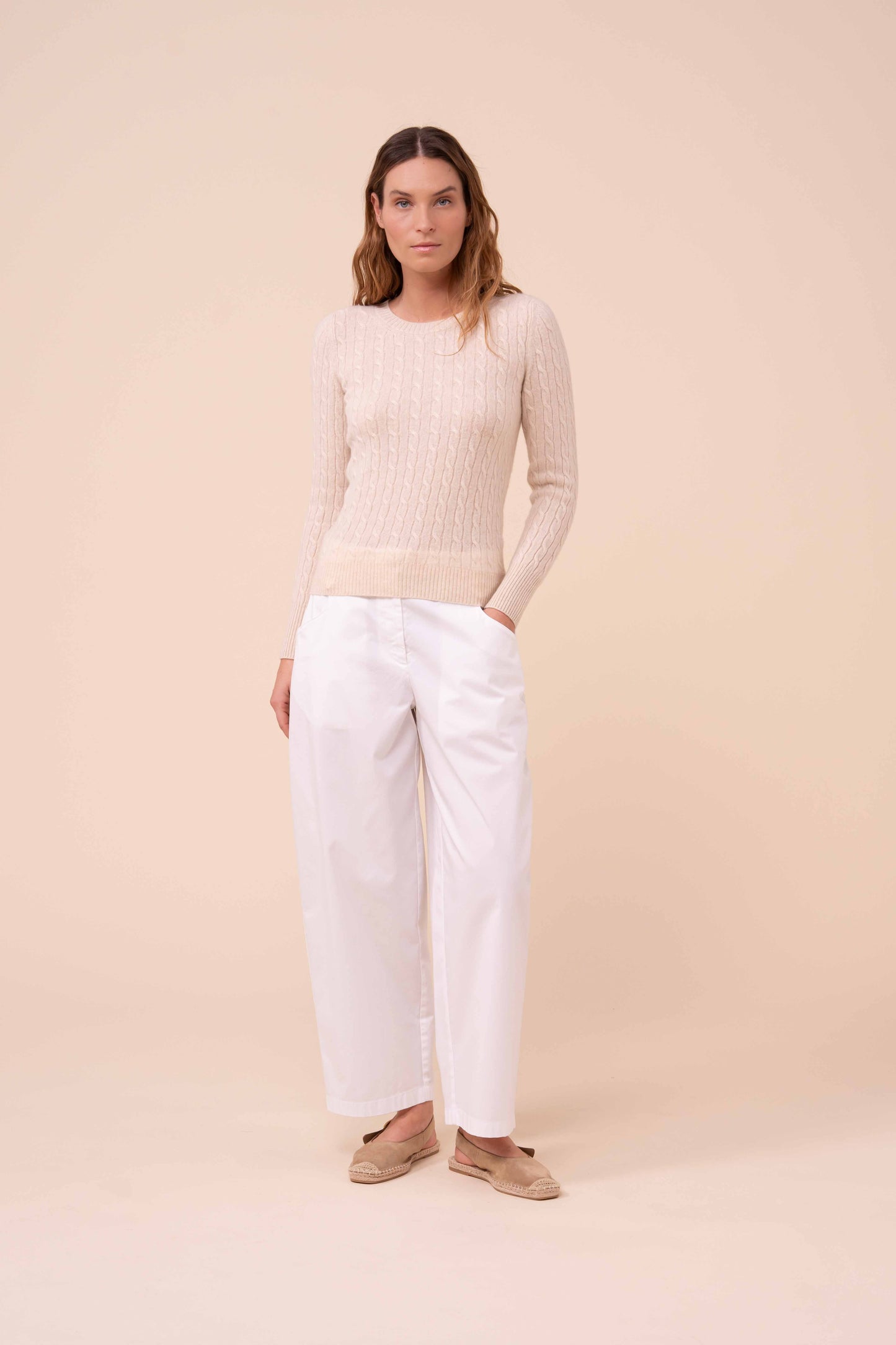 Franz Persia maglia a girocollo in cashmere a treccia - CREAM