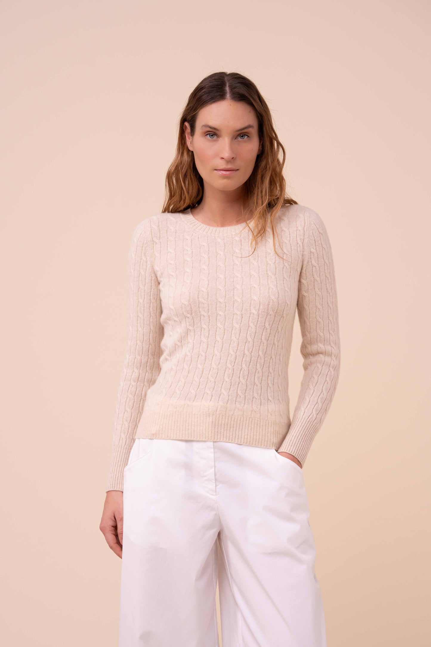 Franz Persia maglia a girocollo in cashmere a treccia - CREAM