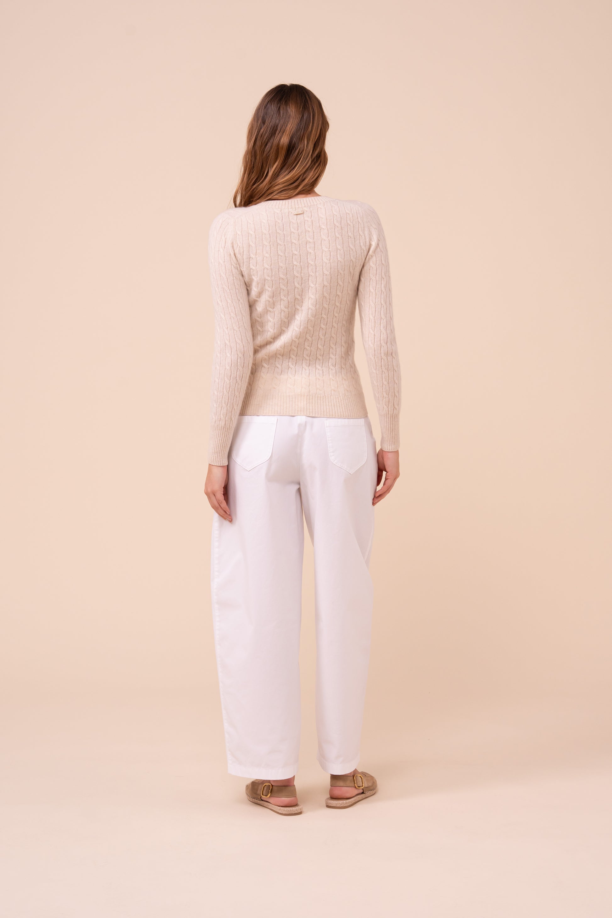 Franz Persia maglia a girocollo in cashmere a treccia - CREAM