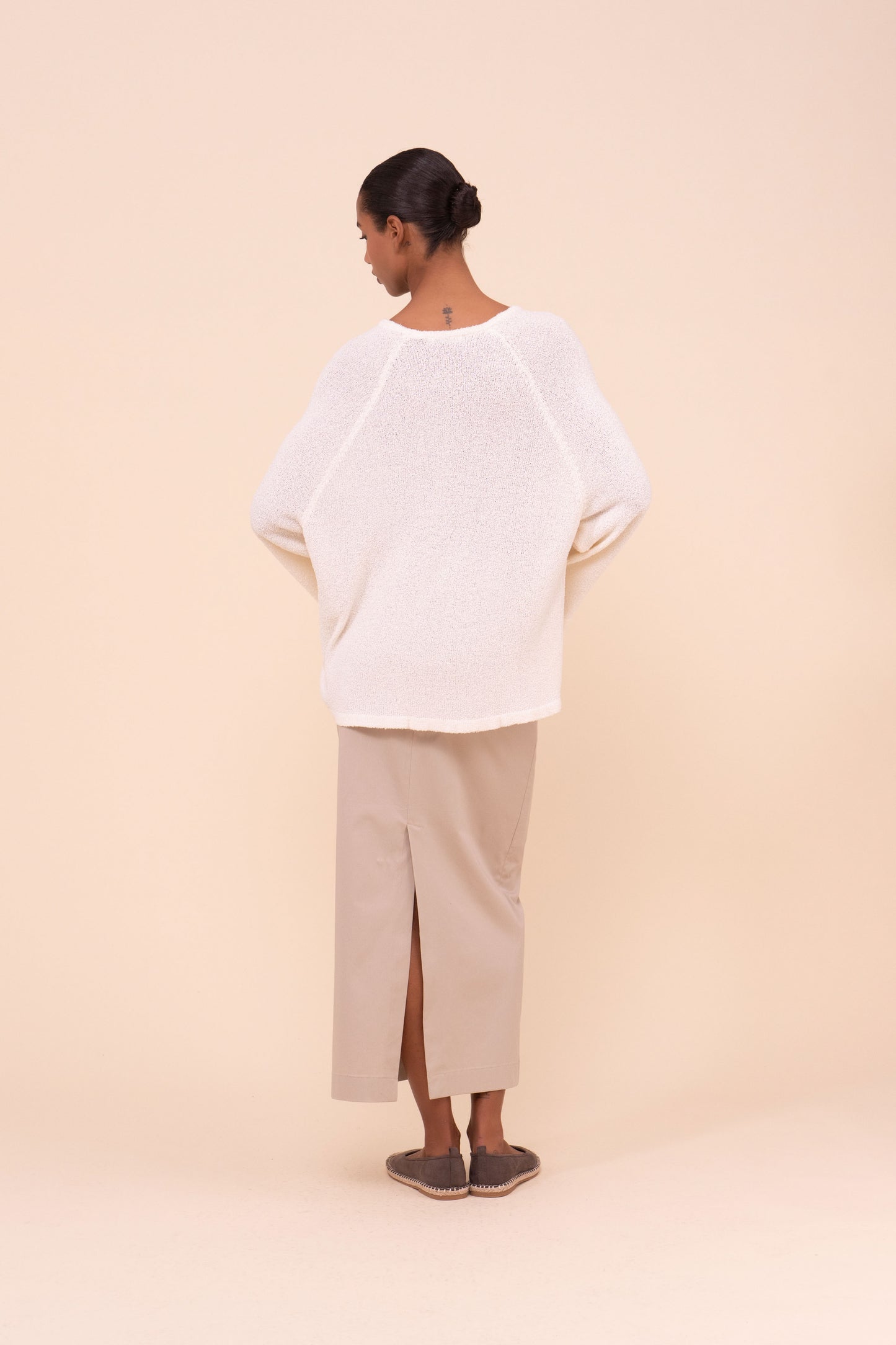 Andrea Cotton Gabardine Fitted Long Skirt - ALMOND