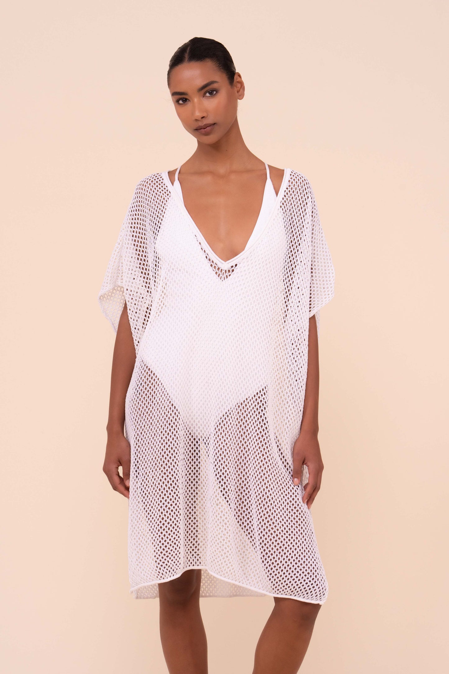 Cai caftano corto in maglia traforata - WHITE