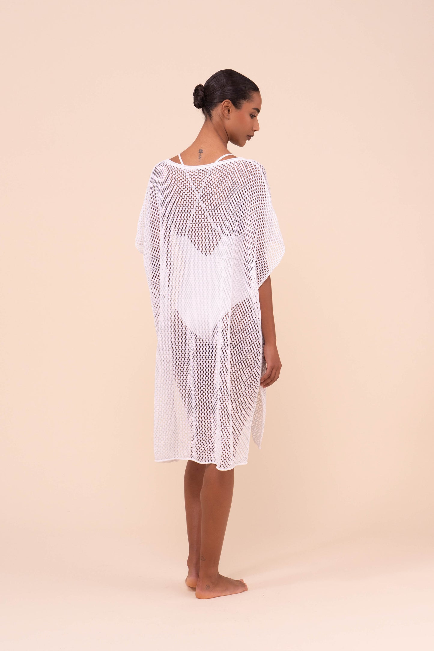Cai caftano corto in maglia traforata - WHITE
