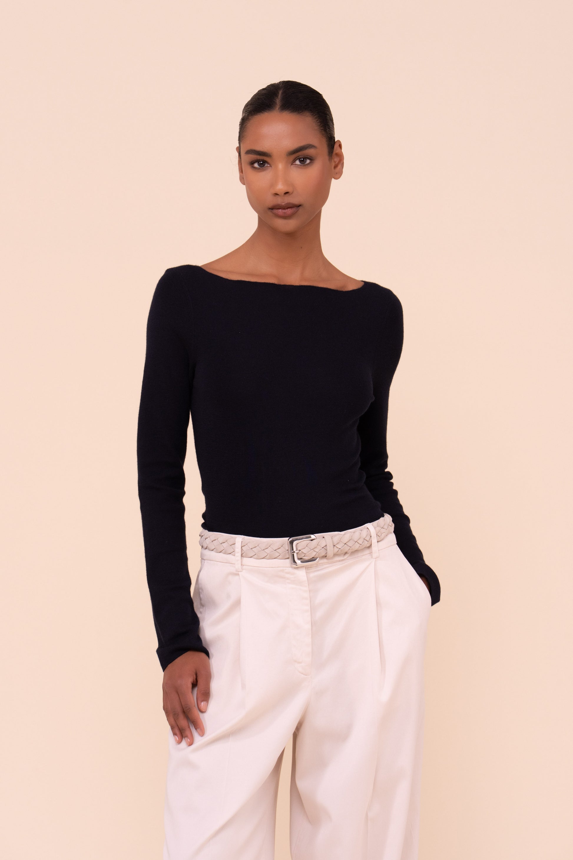 Haring Pearly maglia in cashmere e seta con scollo a barchetta - MIDNIGHTBLUE
