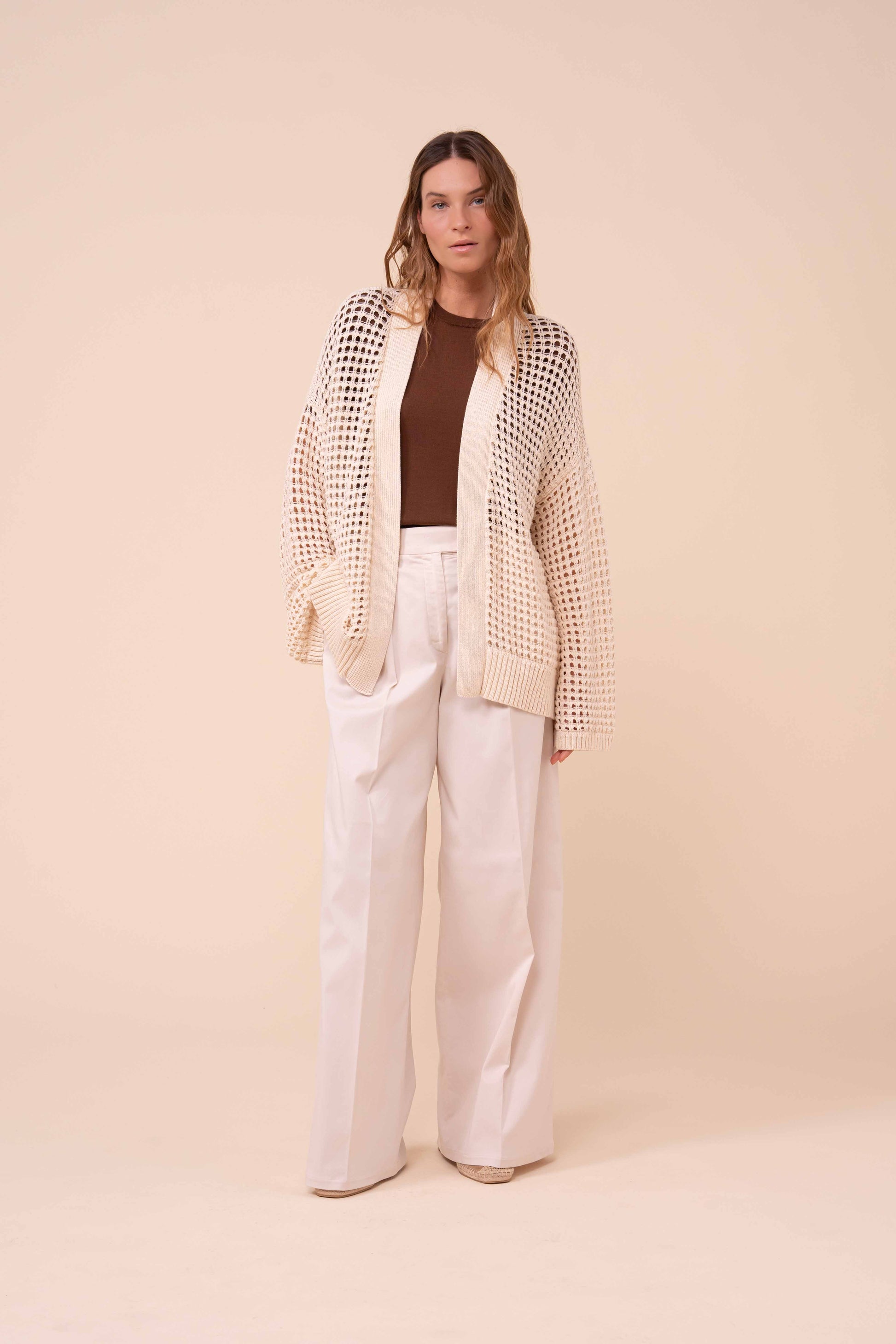 Munari Papiro cardigan a kimono in cotone traforato - CREAM