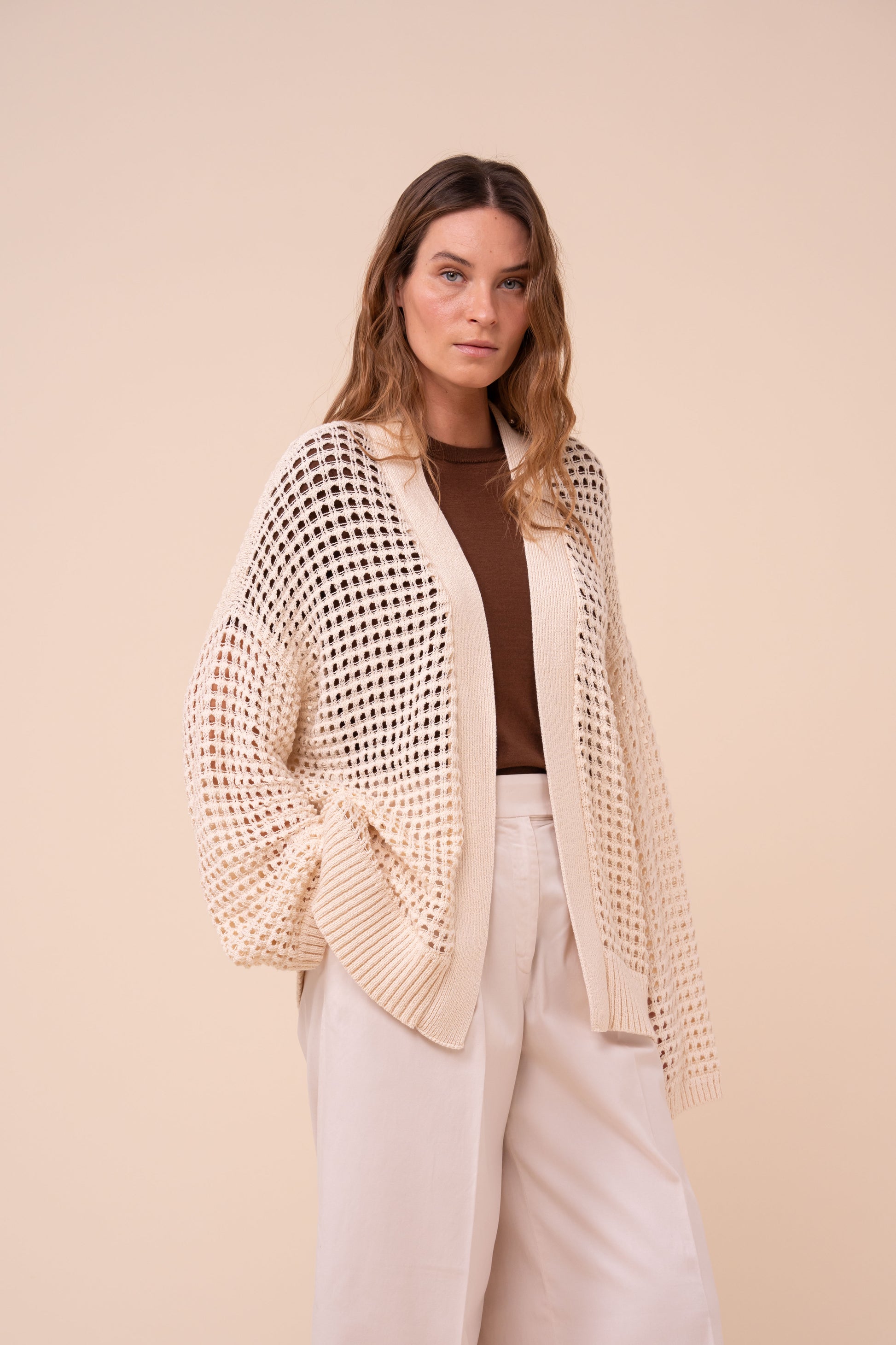 Munari Papiro Cotton Kimono Cardigan - CREAM