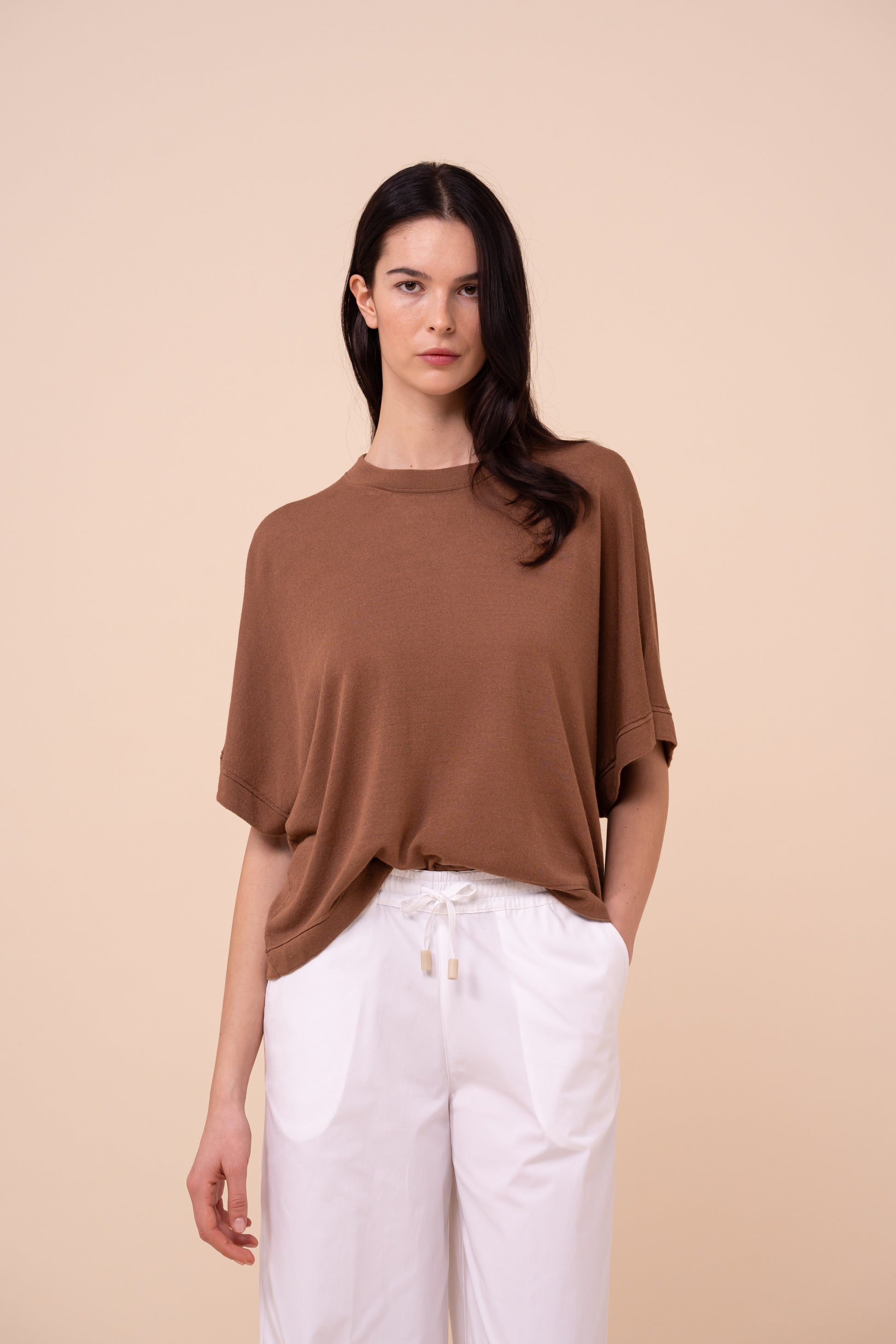 Millet Viscose and Linen Blend Crewneck - SIENNA