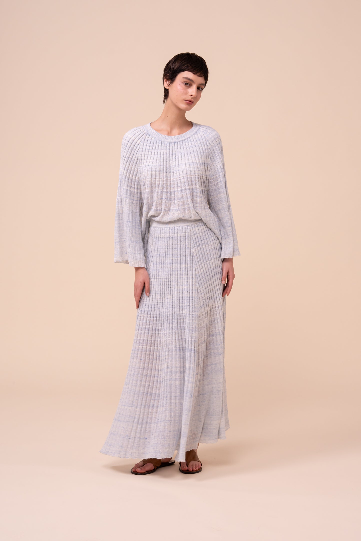 Ellen Cairo Ribbed Knit Skirt - WHITE