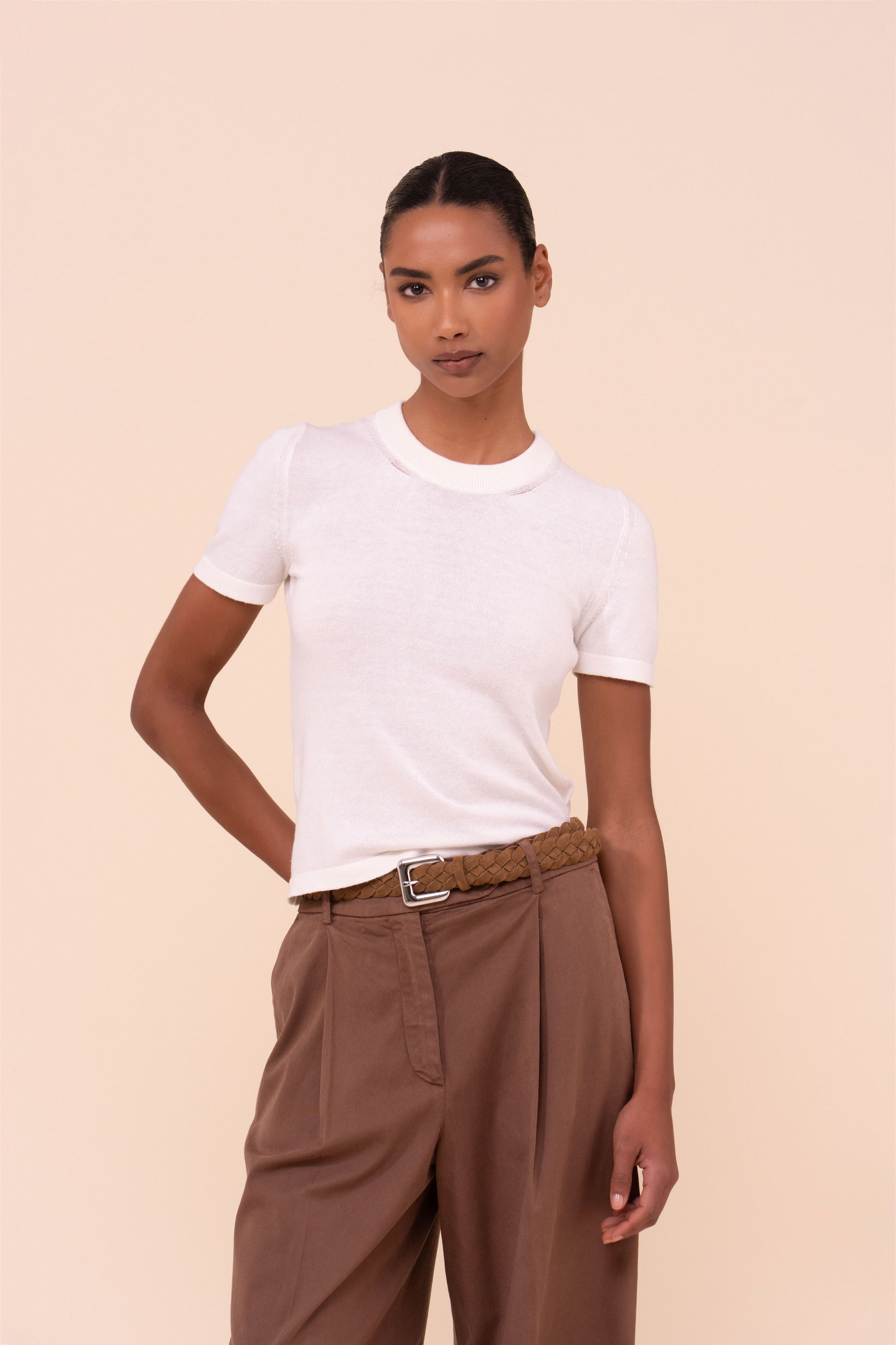 Andre maglia a maniche corte in cotone e cashmere  - SIENNA