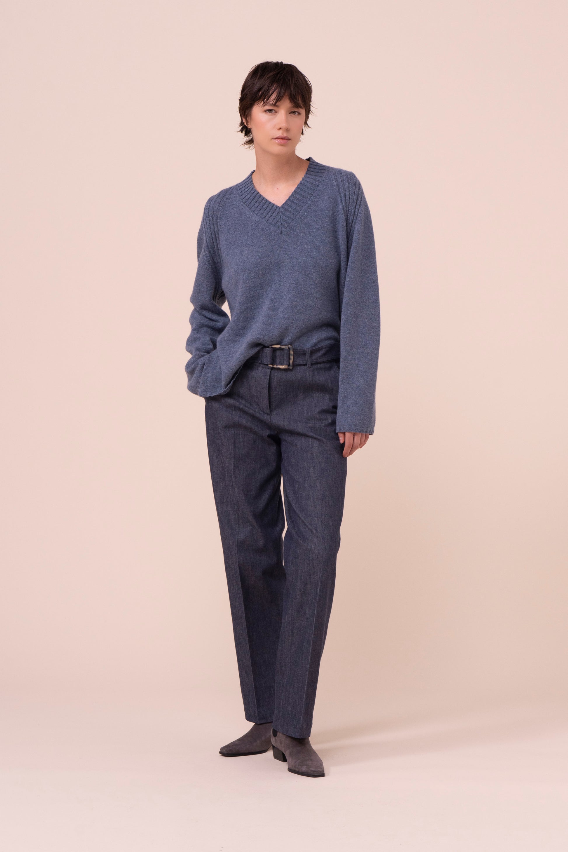 Adalia maglia scollo a V in Cash cashmere - LIGHTDENIM