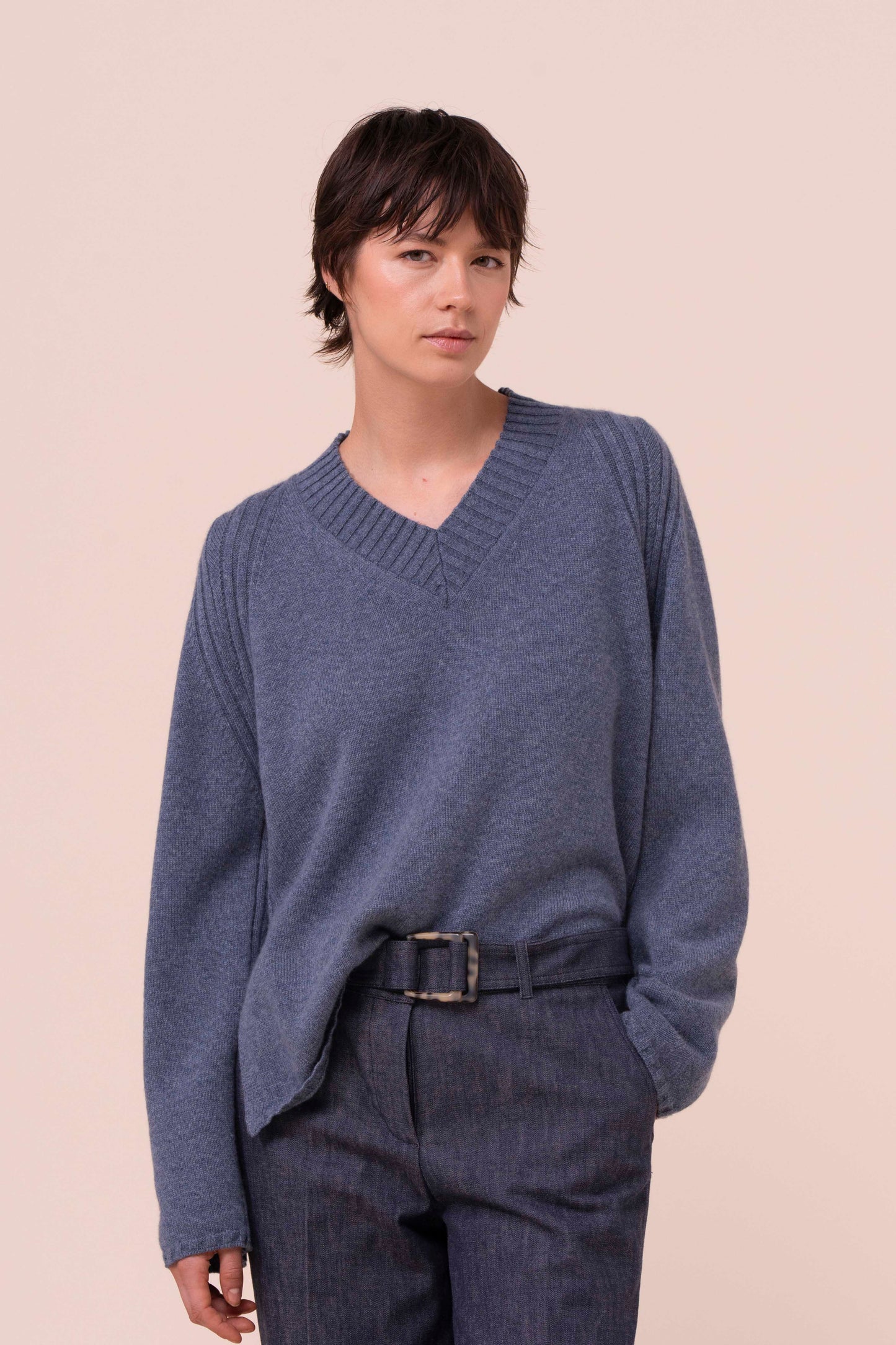 Adalia maglia scollo a V in Cash cashmere - LIGHTDENIM
