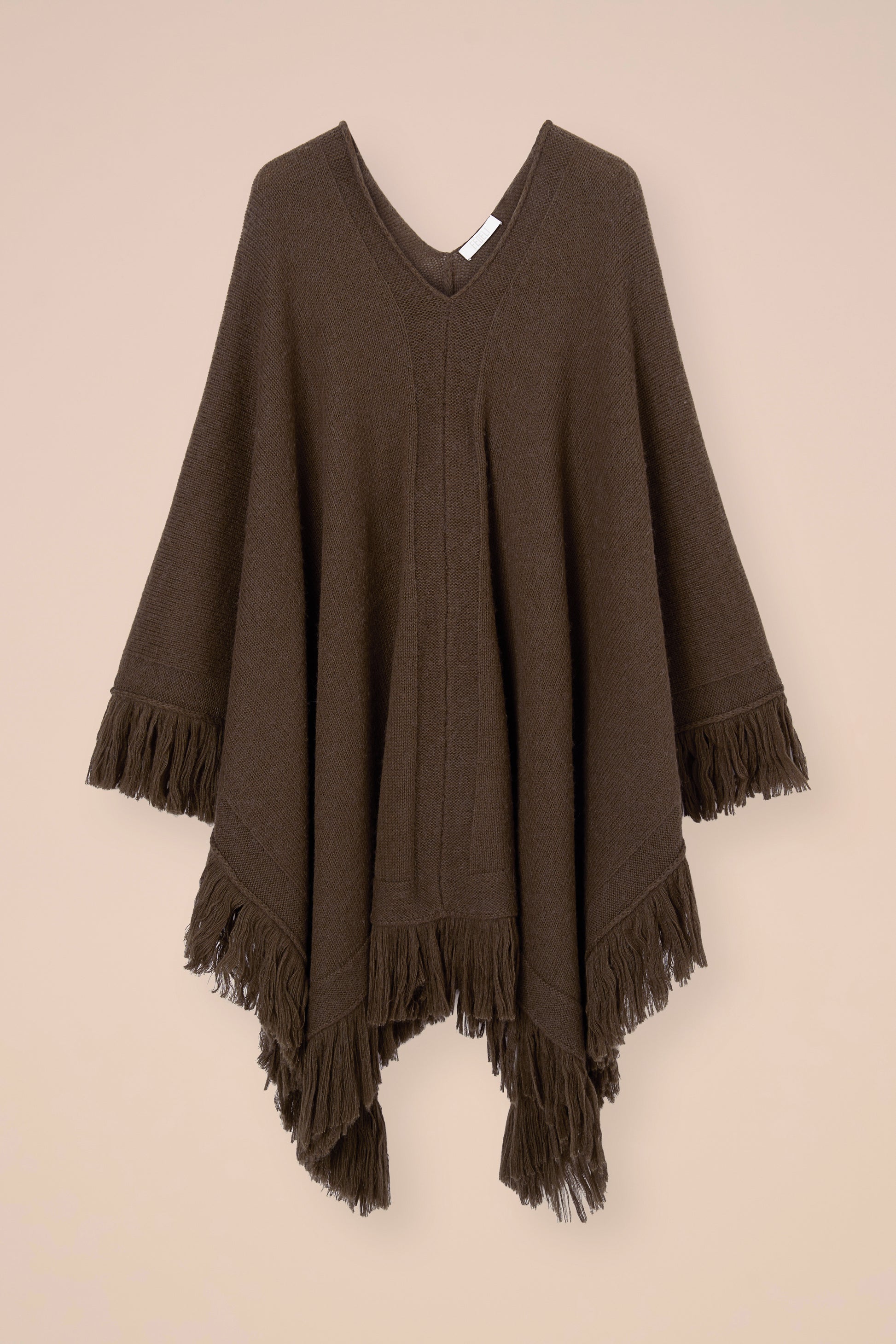 Tia mantella in alpaca e cotone con frange - DARKOLIVEGREEN