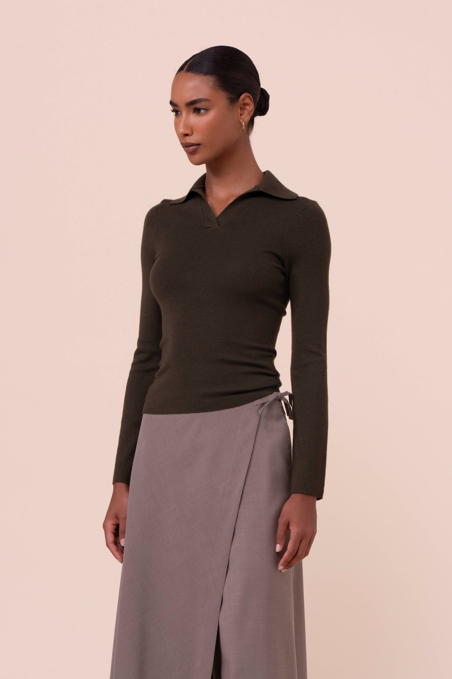 Lammie Pearly polo in cashmere e seta - OLIVEGREENMELANGE