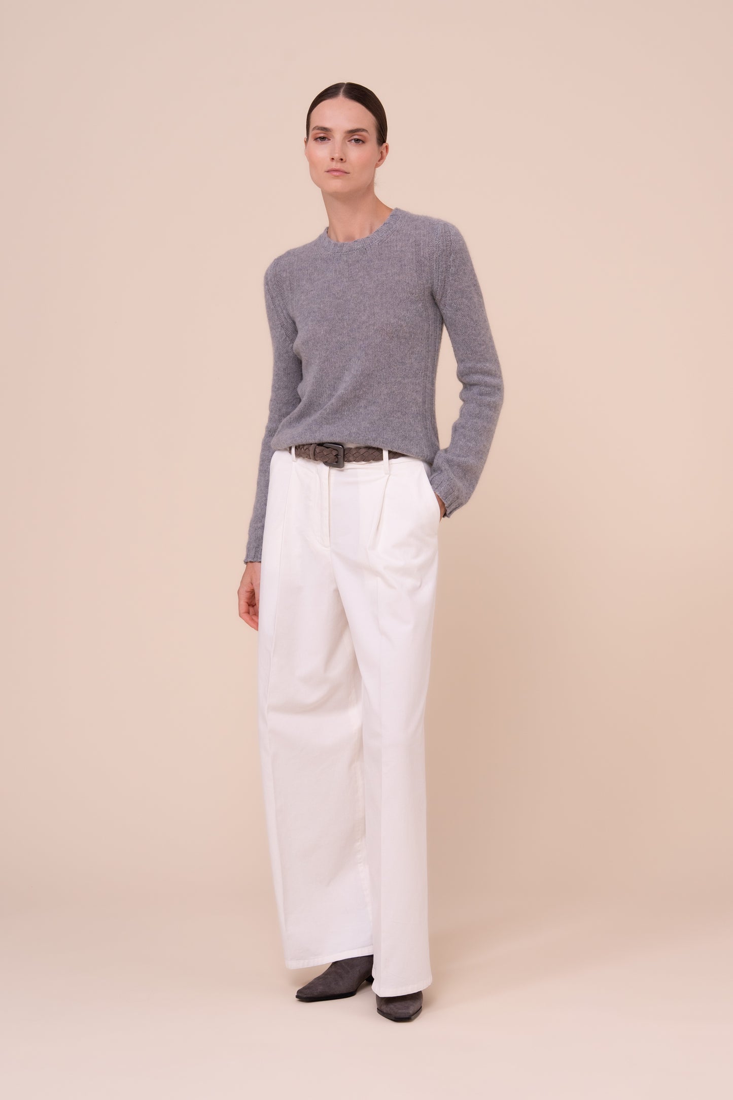 Claudia girocollo in cashmere Feather - GRAY