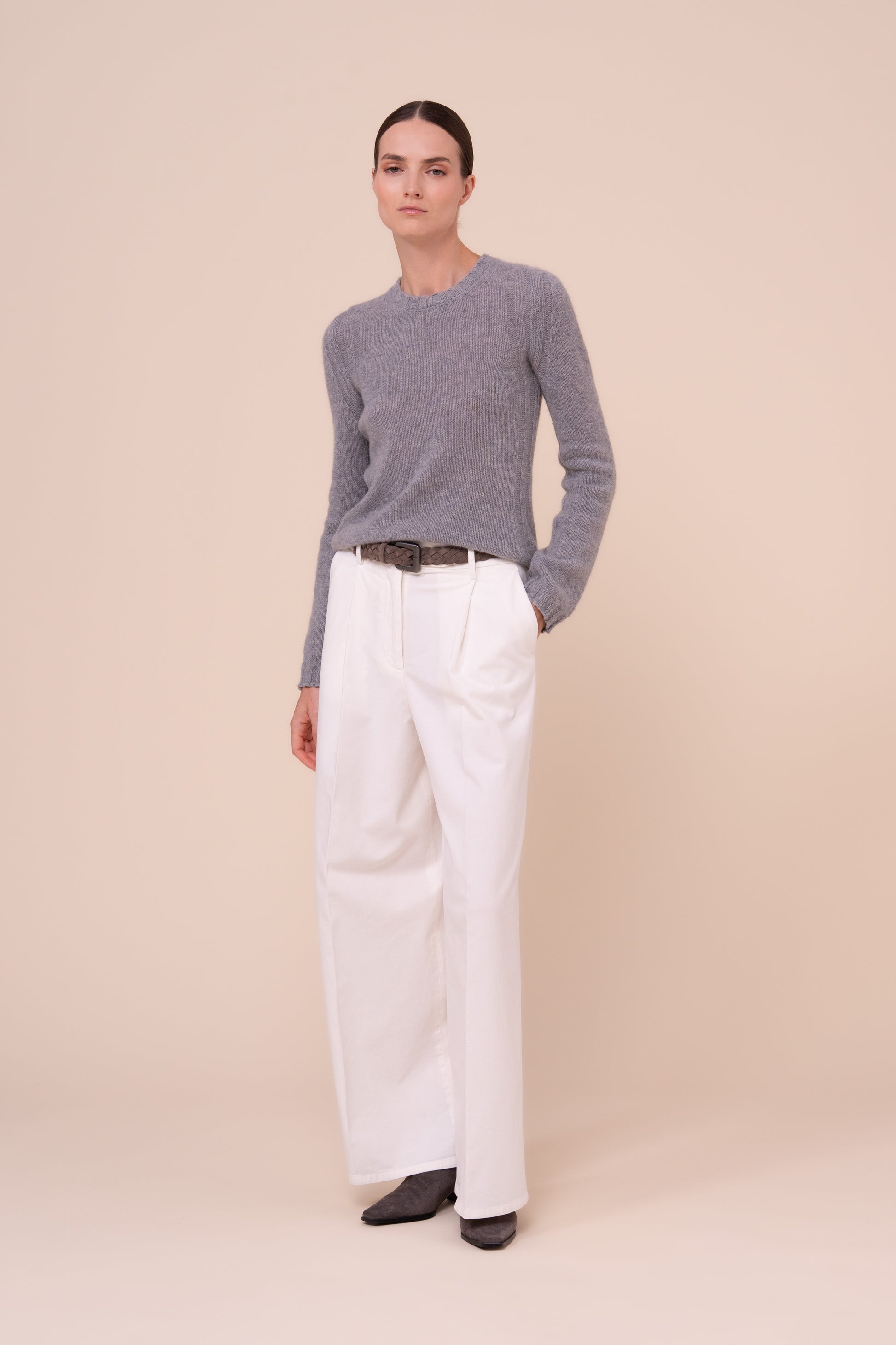 Claudia girocollo in cashmere Feather - GRAY