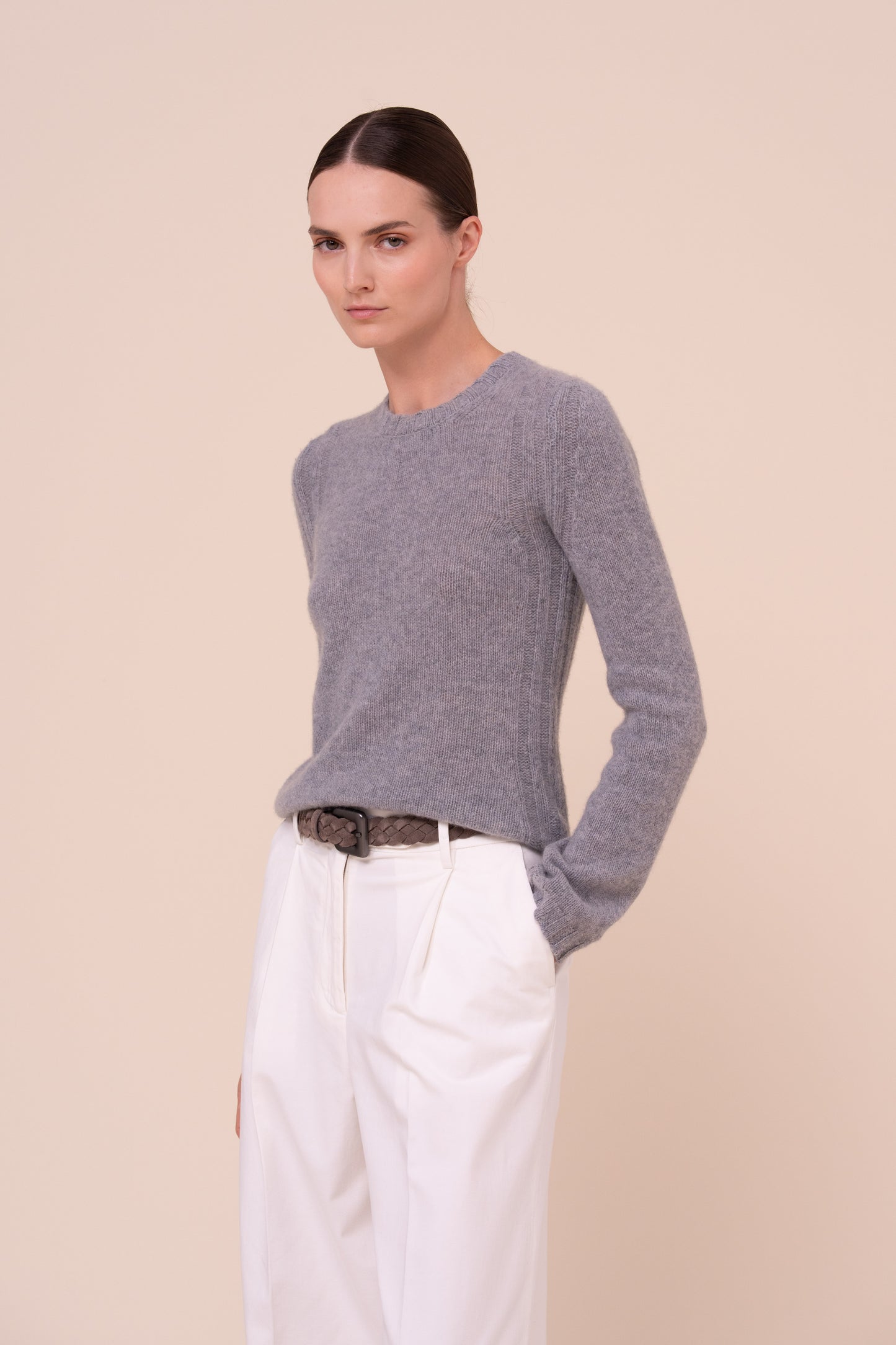 Claudia girocollo in cashmere Feather - GRAY