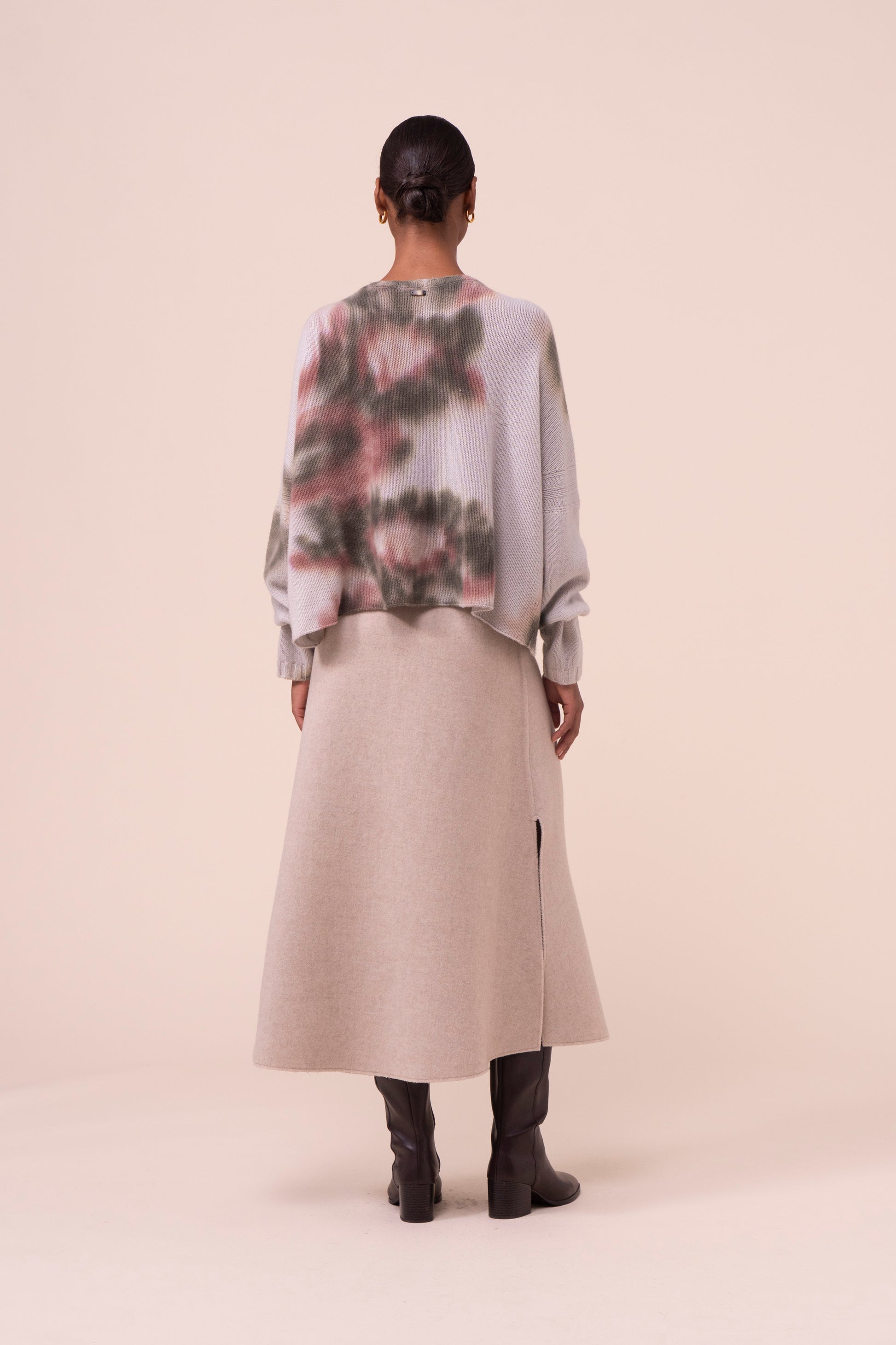 Romi Cashmere Feather Crewneck - Handpainted - OLIVEGREENMELANGE