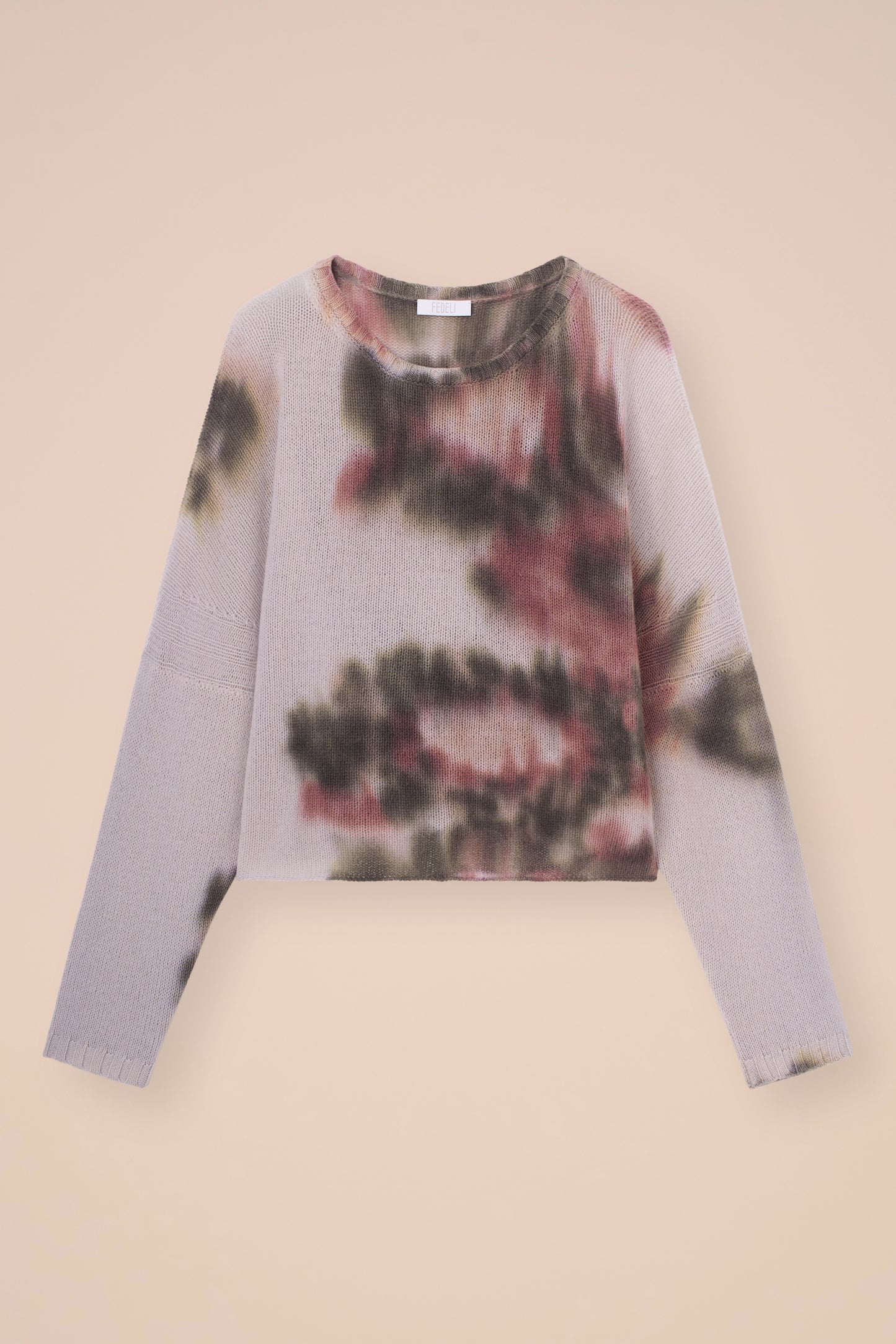 Romi Cashmere Feather Crewneck - Handpainted - OLIVEGREENMELANGE