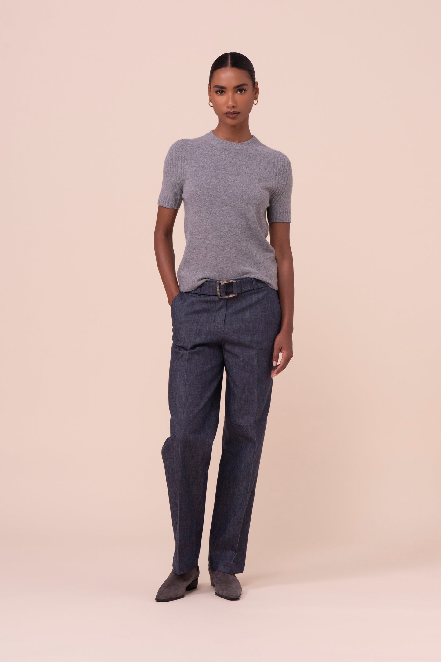 Delia T-shirt in lana Geelong - GRAY