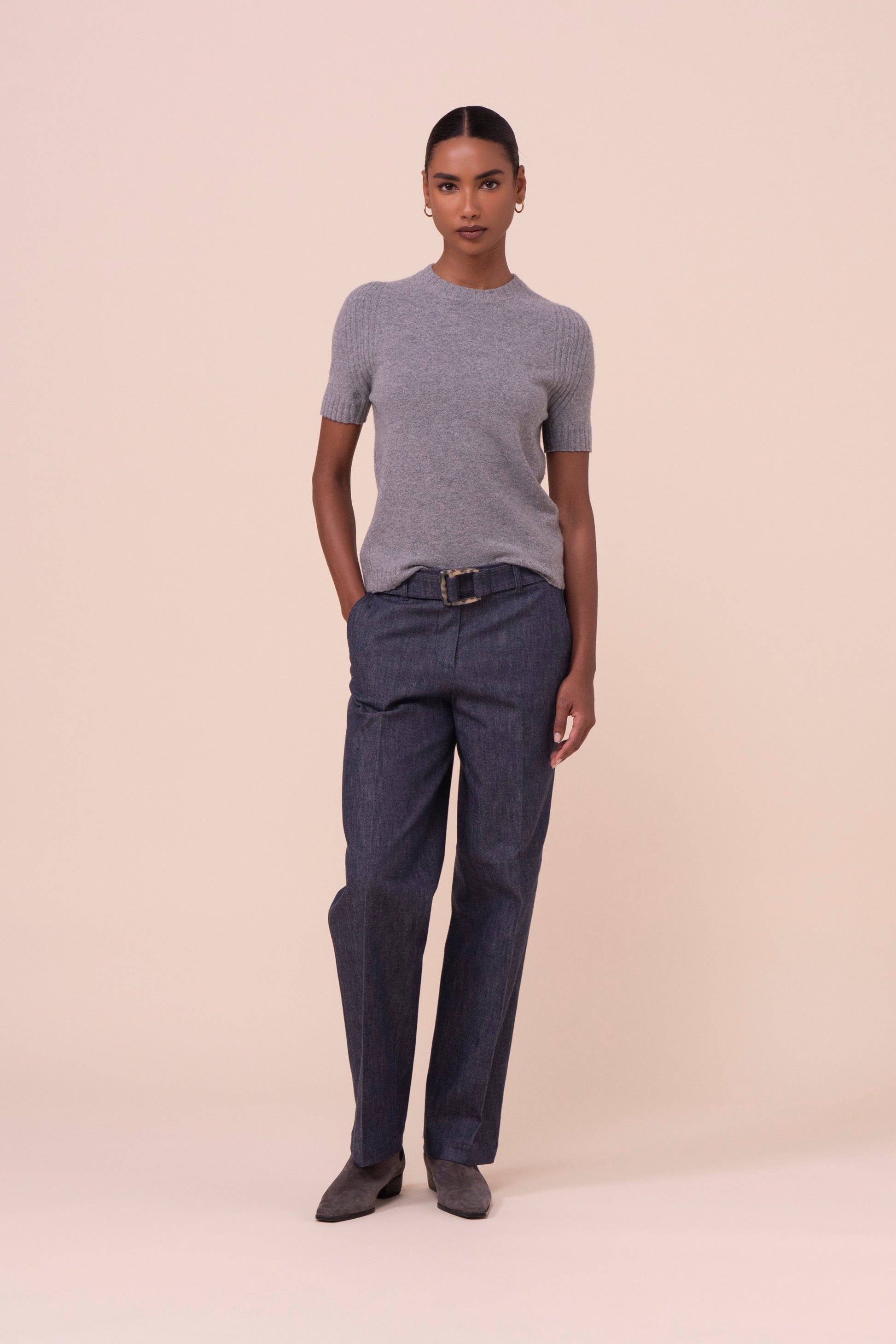 Delia T-shirt in lana Geelong - GRAY