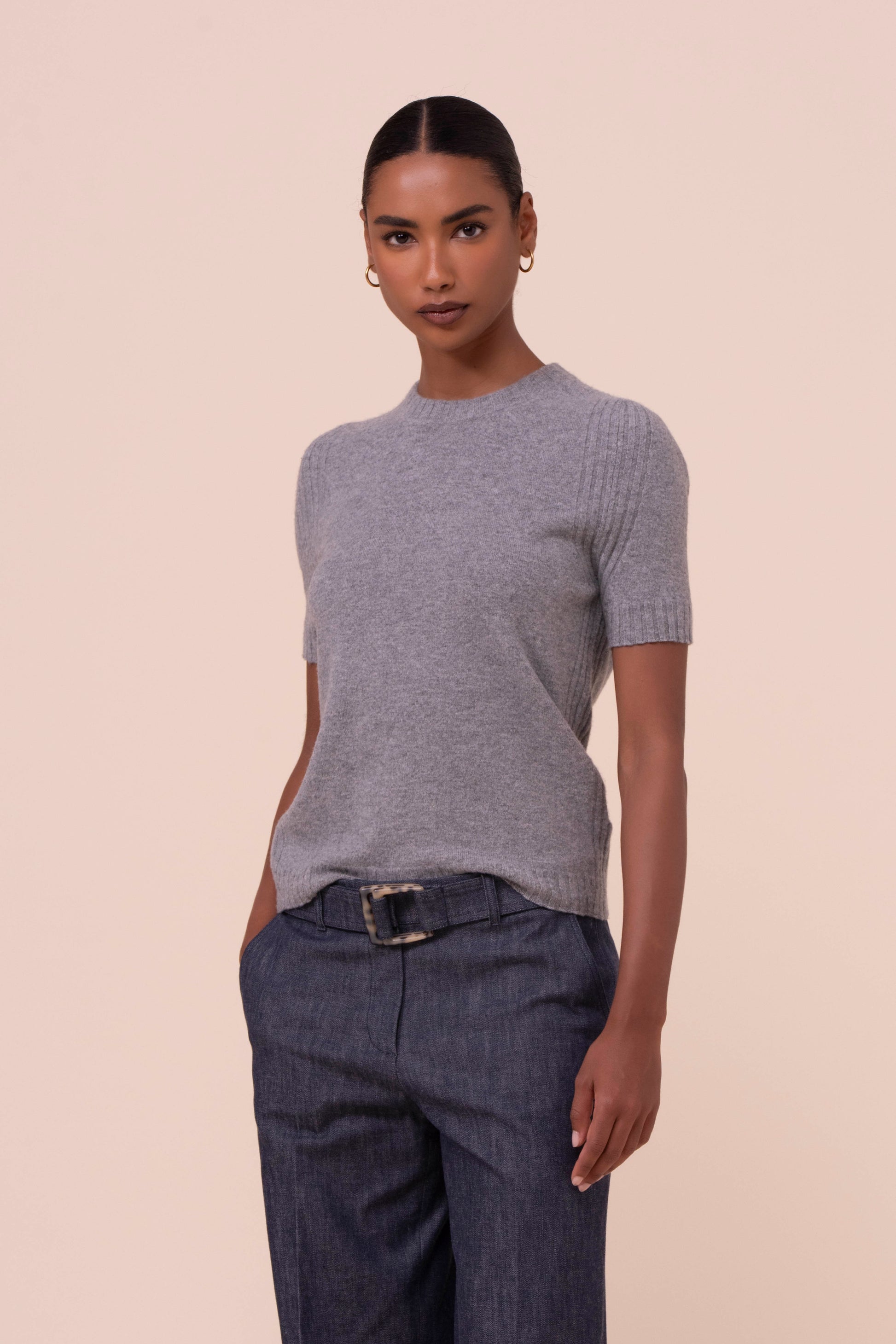 Delia T-shirt in lana Geelong - GRAY