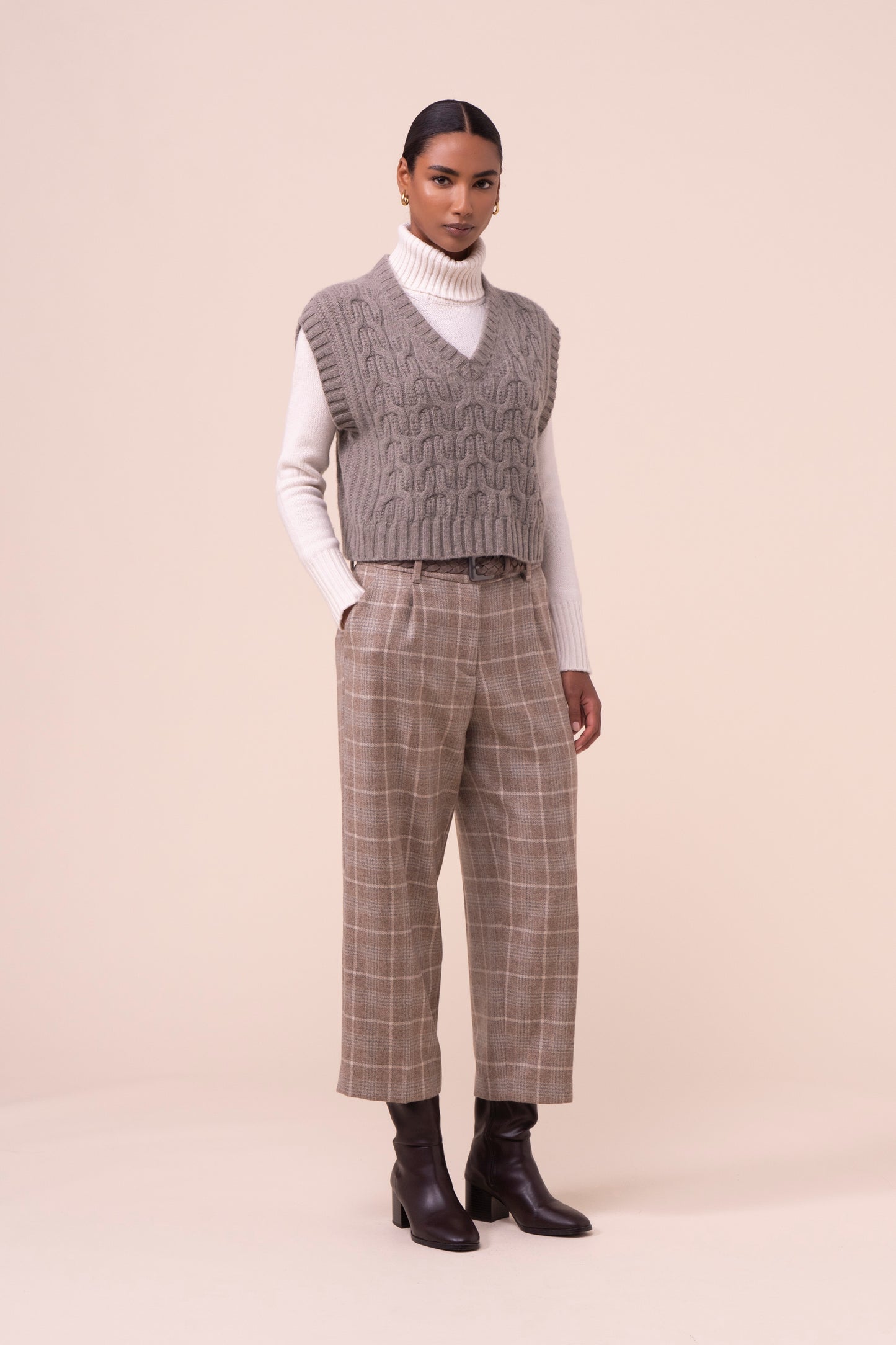 Dena gilet in cashmere a trecce - SAGEGREEN