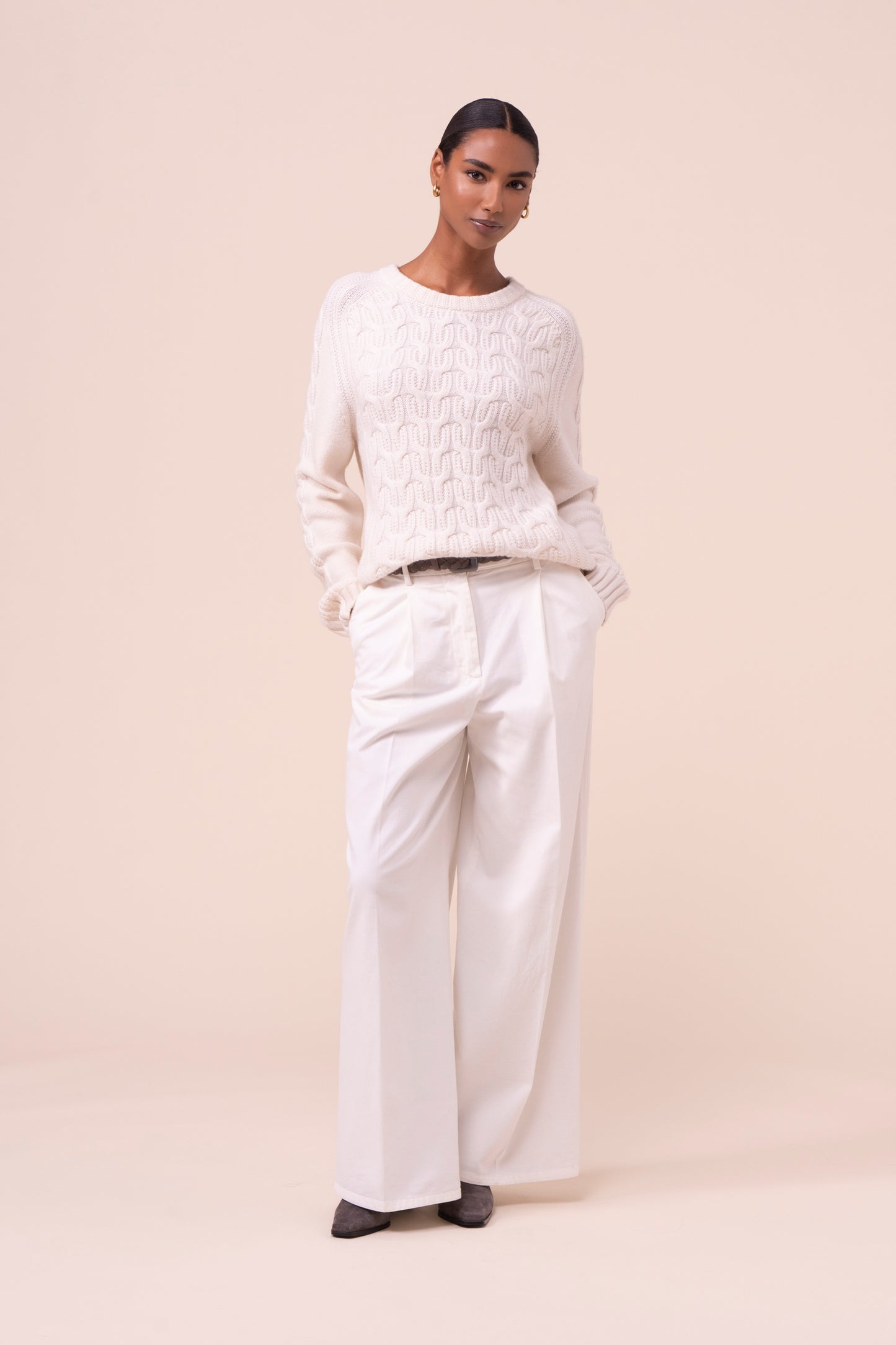 Gardea maglia girocollo in cashmere a trecce - ICE