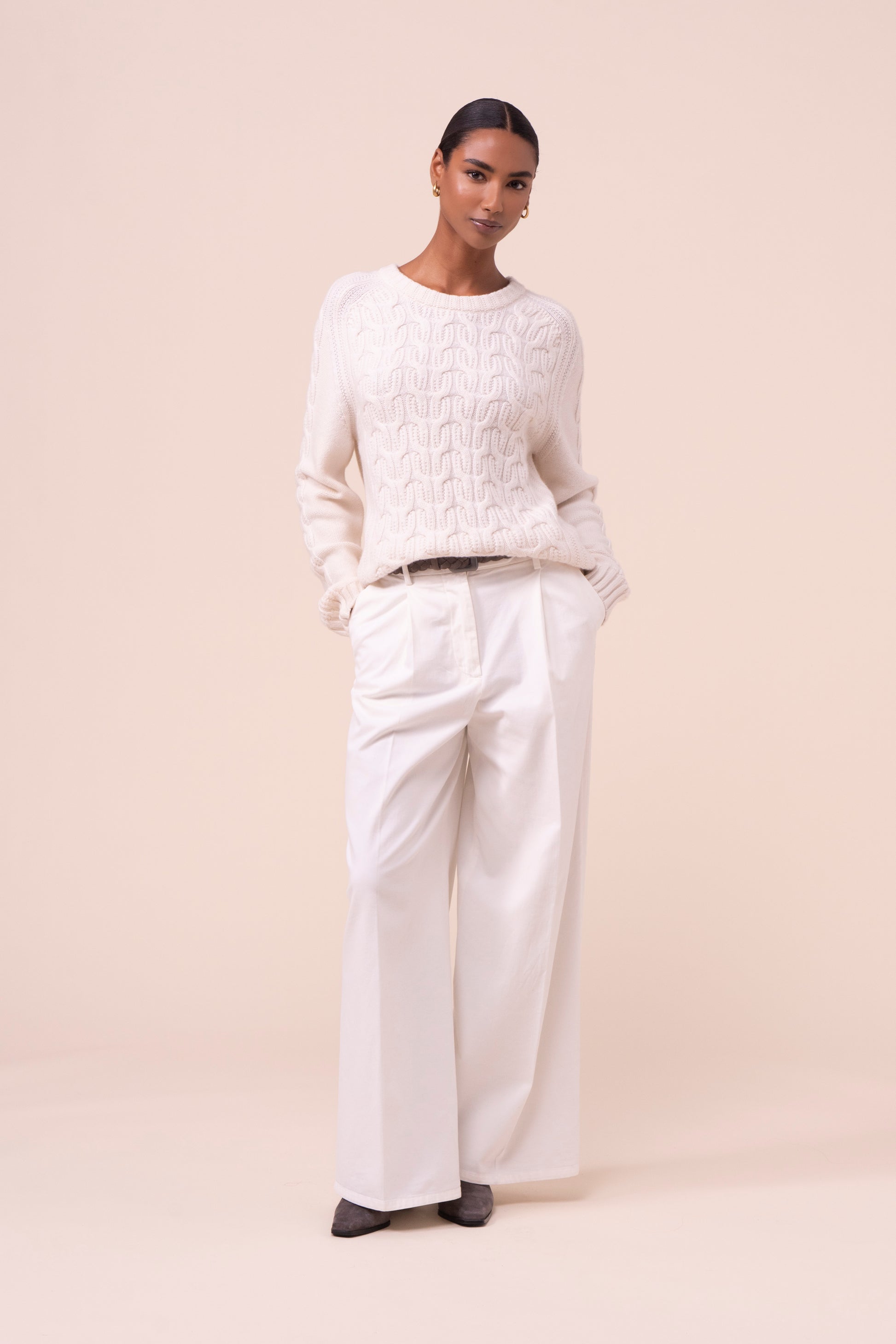 Gardea maglia girocollo in cashmere a trecce - ICE