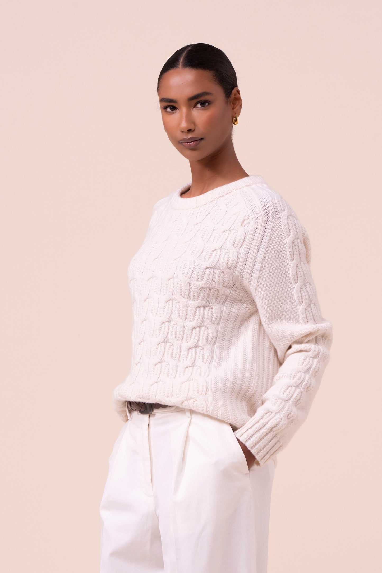 Gardea maglia girocollo in cashmere a trecce - ICE