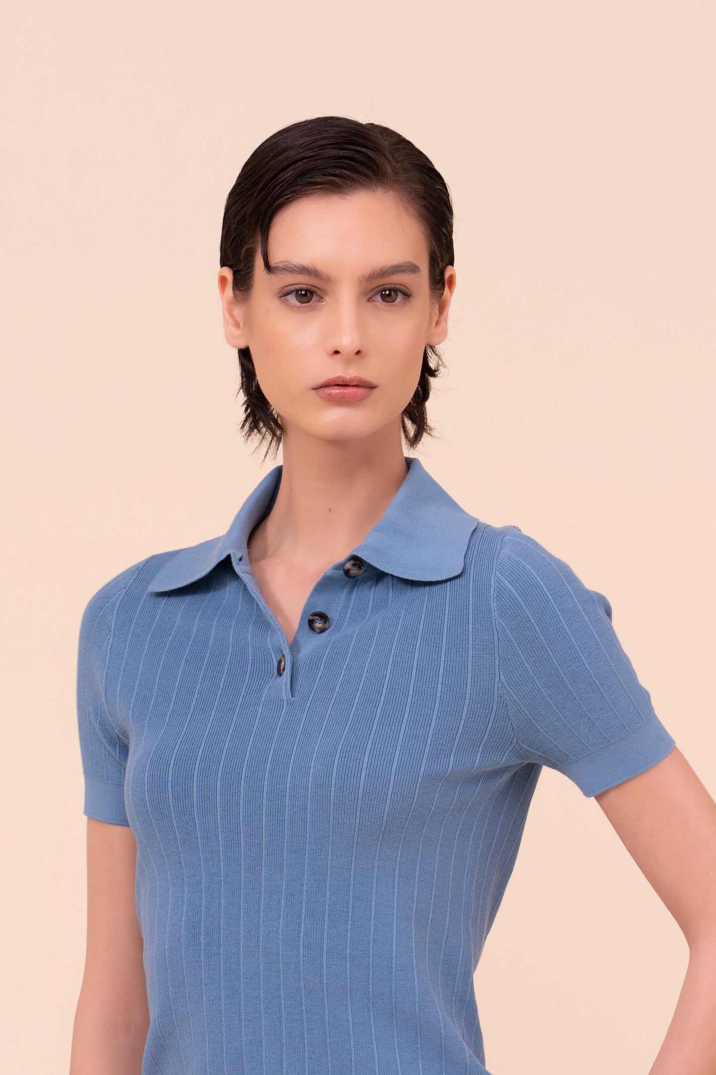 Koons Dusty Cotton Knit Polo - STEELBLUE
