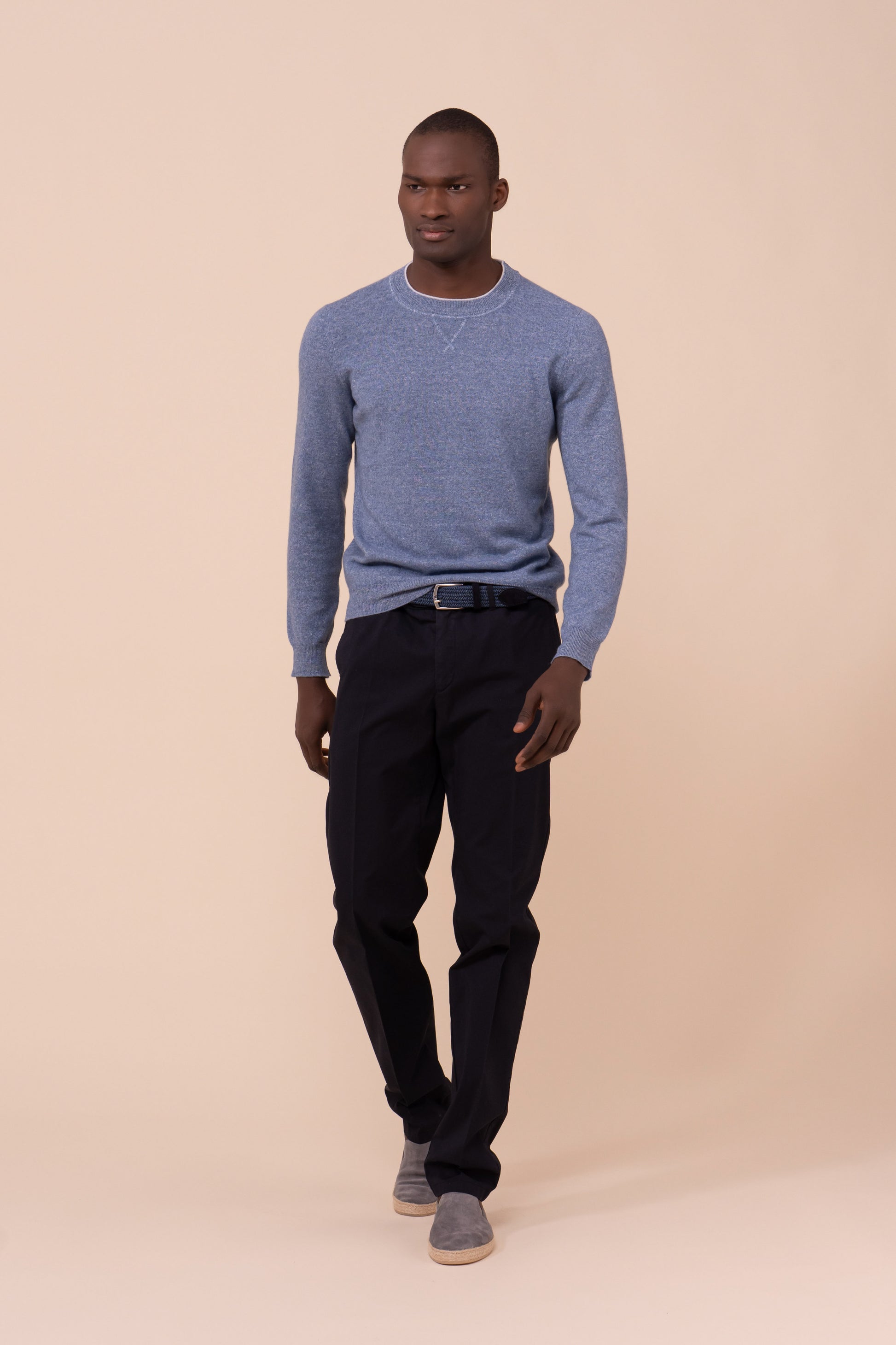 David Cashmere and Linen Sweater - Bicolor - SKYBLUE